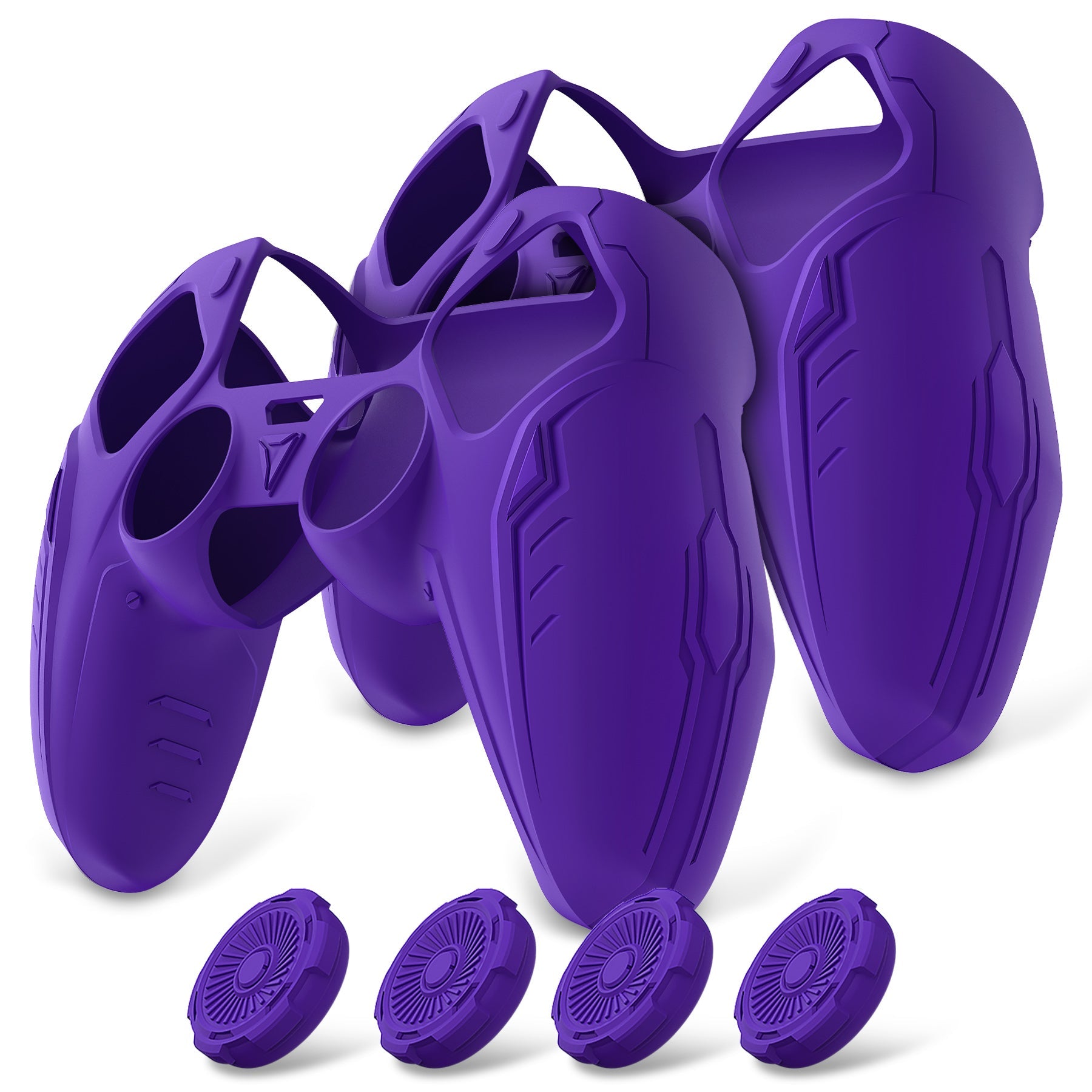 PlayVital 2 Set Futuristic CyberMech Design Silicone Case with Thumb Grips for PS5 Wireless Controller, Compatible with PS5 Official Charging Dock - Purple PlayVital
