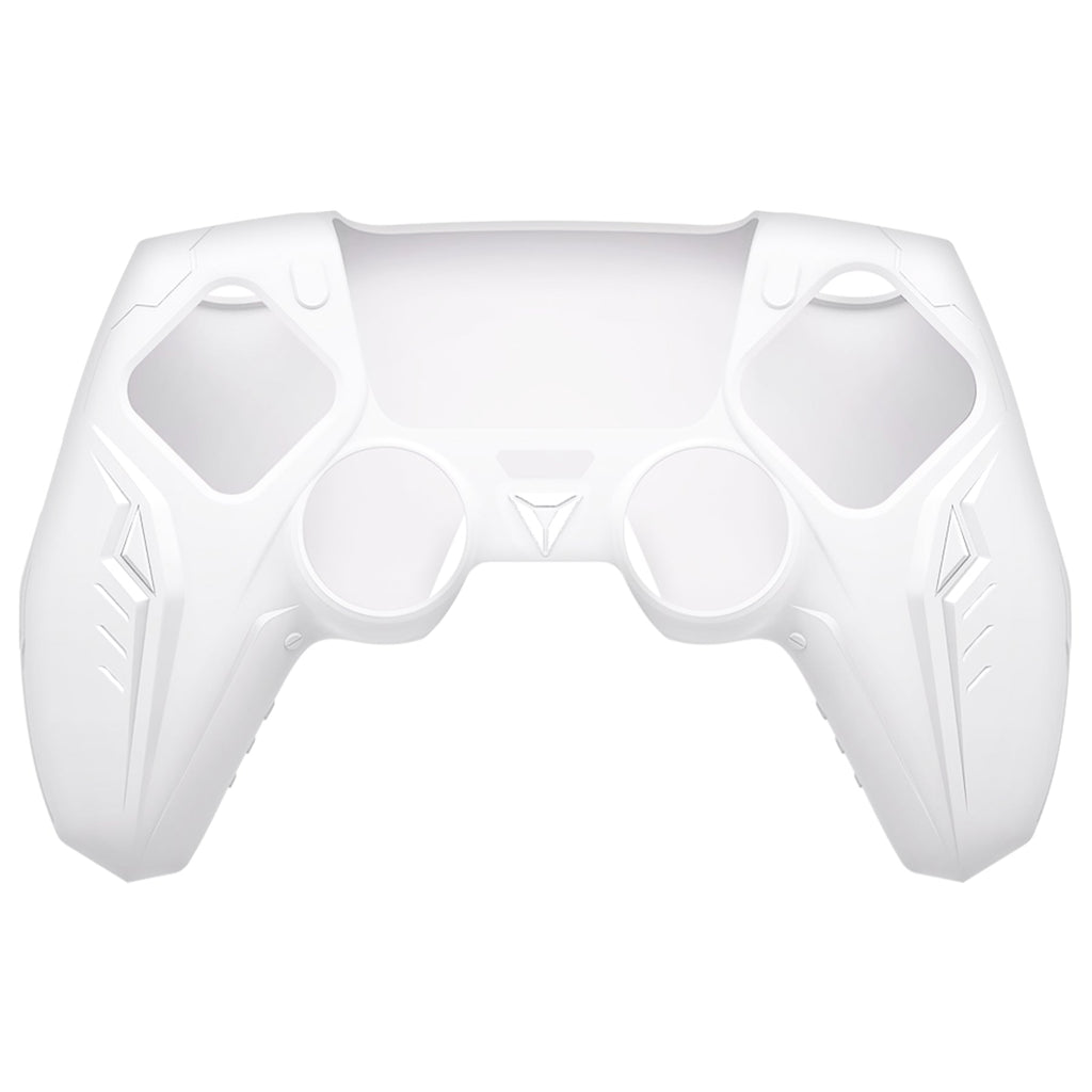 PlayVital 2 Set Futuristic CyberMech Design Silicone Case with Thumb Grips for PS5 Wireless Controller, Compatible with PS5 Official Charging Dock - White PlayVital