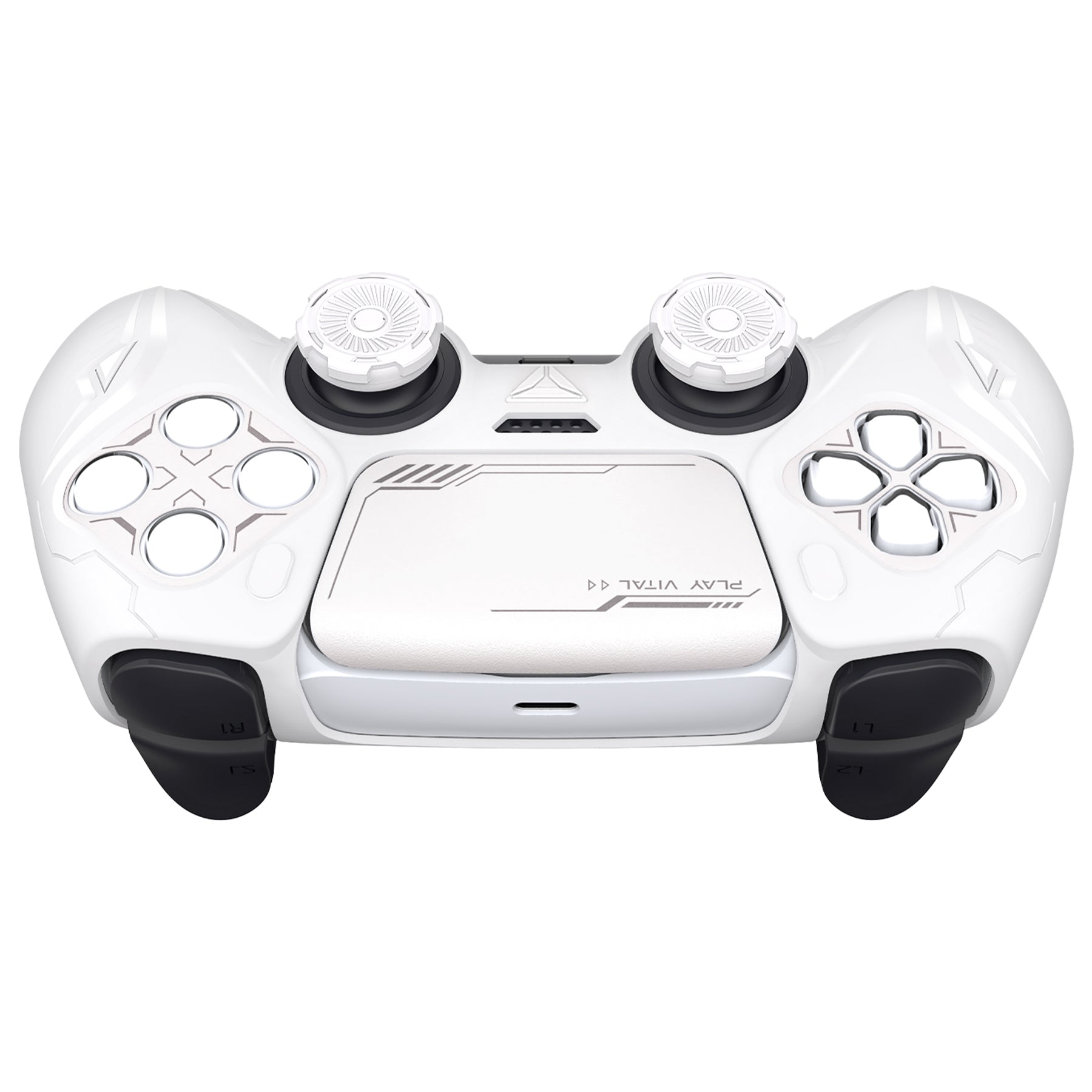 PlayVital 2 Set Futuristic CyberMech Design Silicone Case with Thumb Grips for PS5 Wireless Controller, Compatible with PS5 Official Charging Dock - White PlayVital