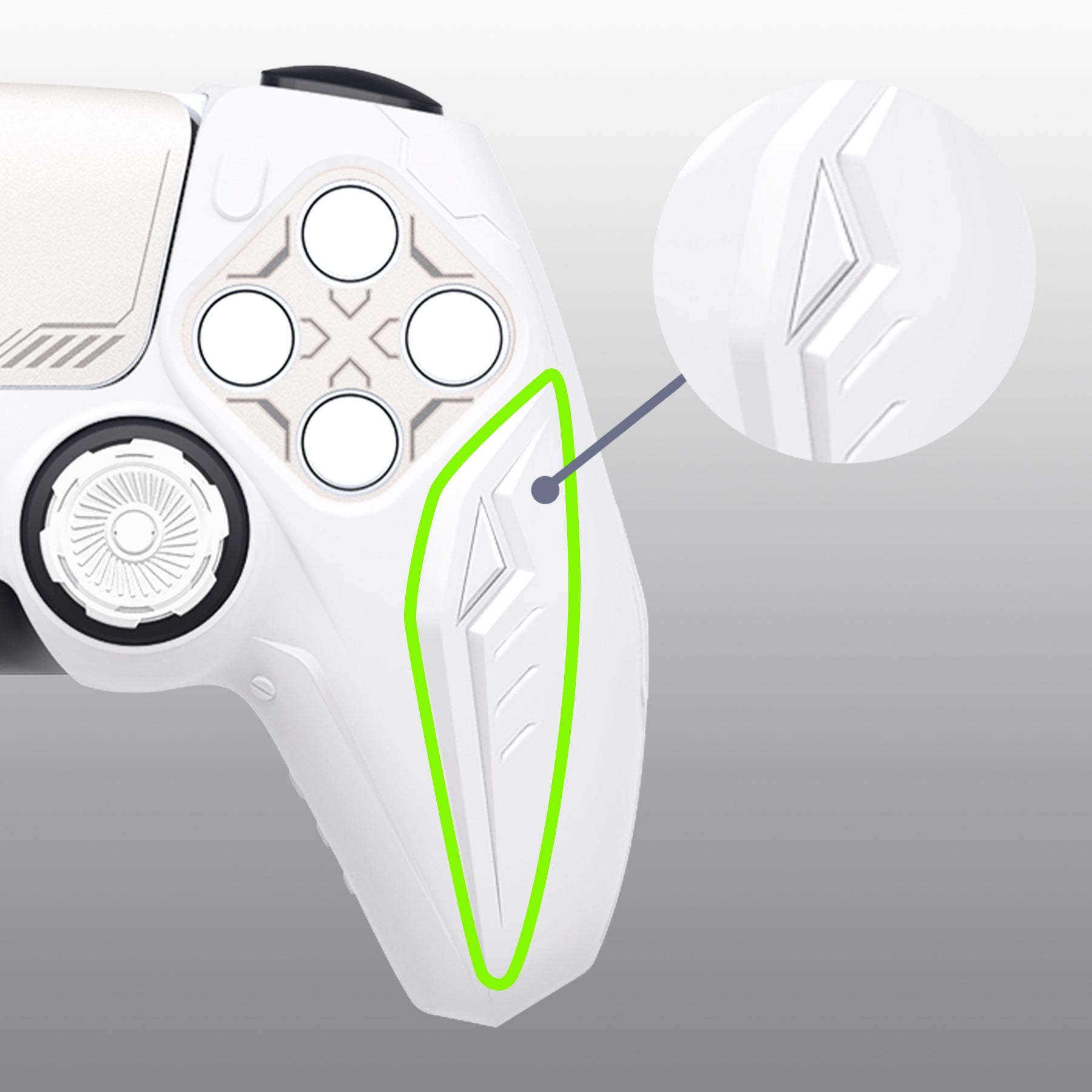 PlayVital 2 Set Futuristic CyberMech Design Silicone Case with Thumb Grips for PS5 Wireless Controller, Compatible with PS5 Official Charging Dock - White PlayVital