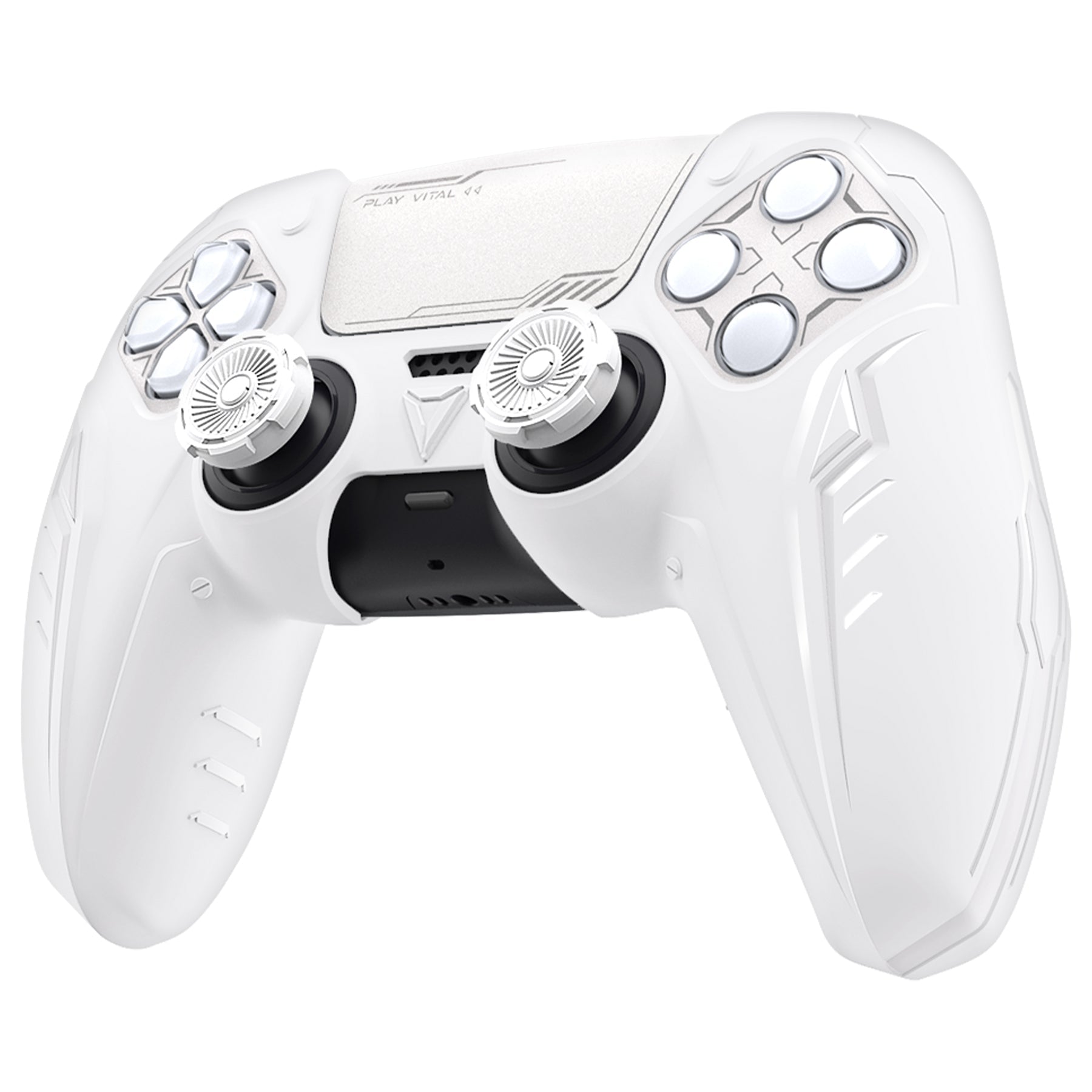 PlayVital 2 Set Futuristic CyberMech Design Silicone Case with Thumb Grips for PS5 Wireless Controller, Compatible with PS5 Official Charging Dock - White PlayVital