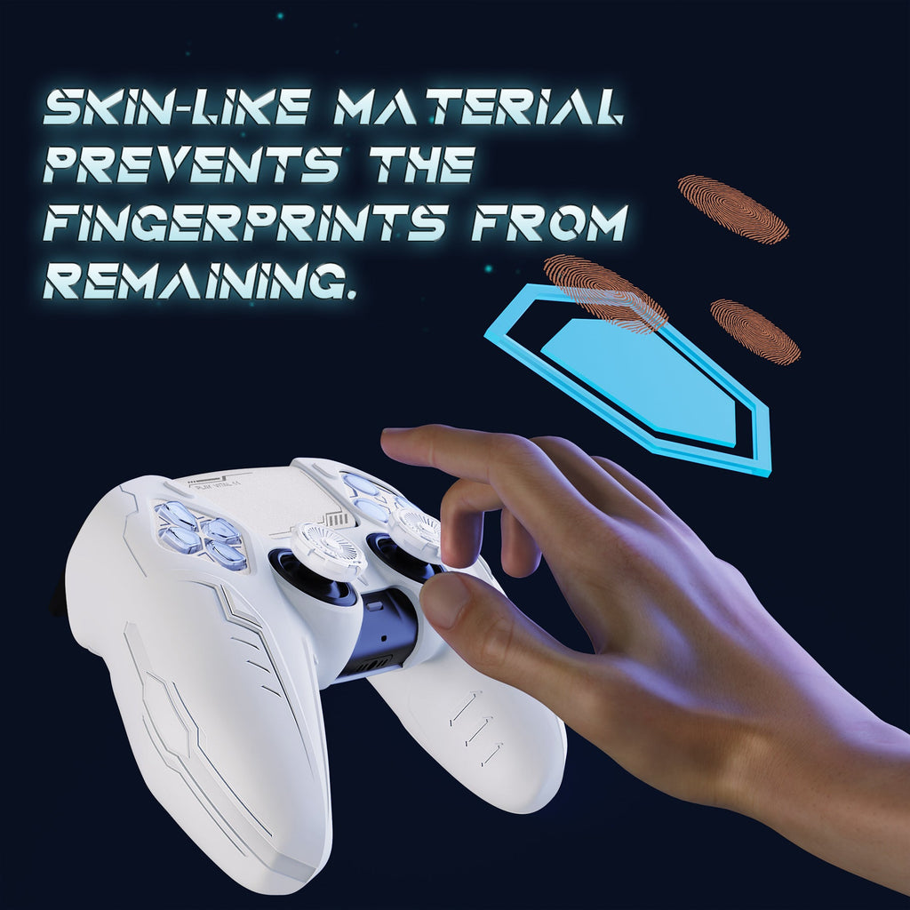 PlayVital 2 Set Futuristic CyberMech Design Silicone Case with Thumb Grips for PS5 Wireless Controller, Compatible with PS5 Official Charging Dock - White PlayVital