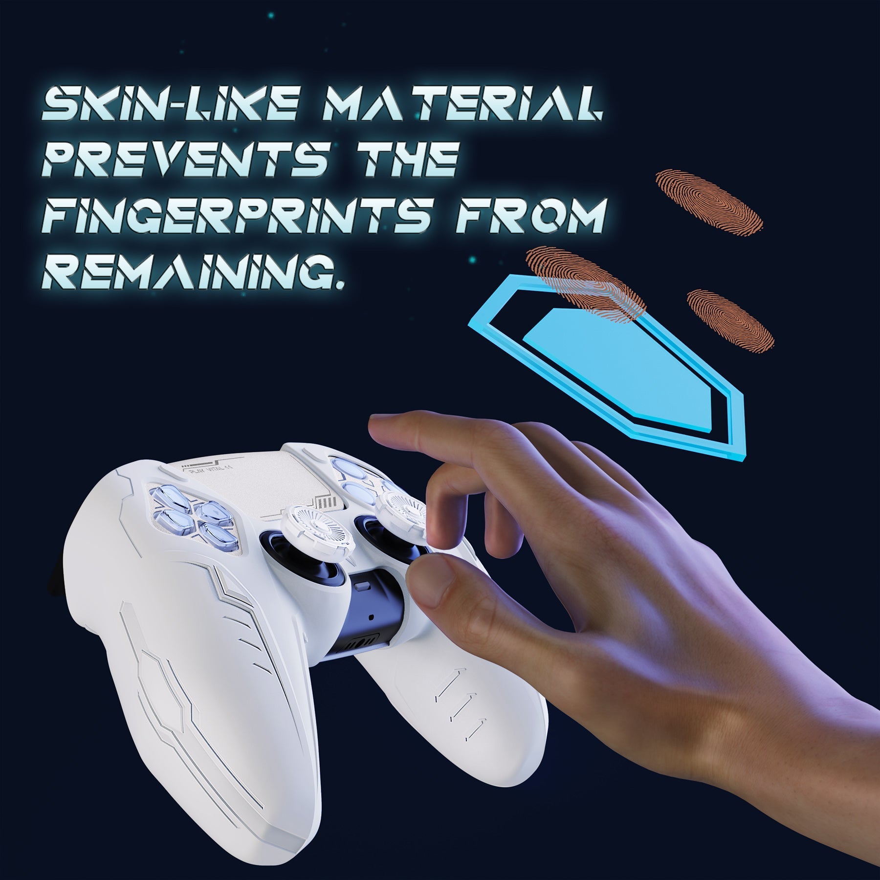PlayVital 2 Set Futuristic CyberMech Design Silicone Case with Thumb Grips for PS5 Wireless Controller, Compatible with PS5 Official Charging Dock - White PlayVital