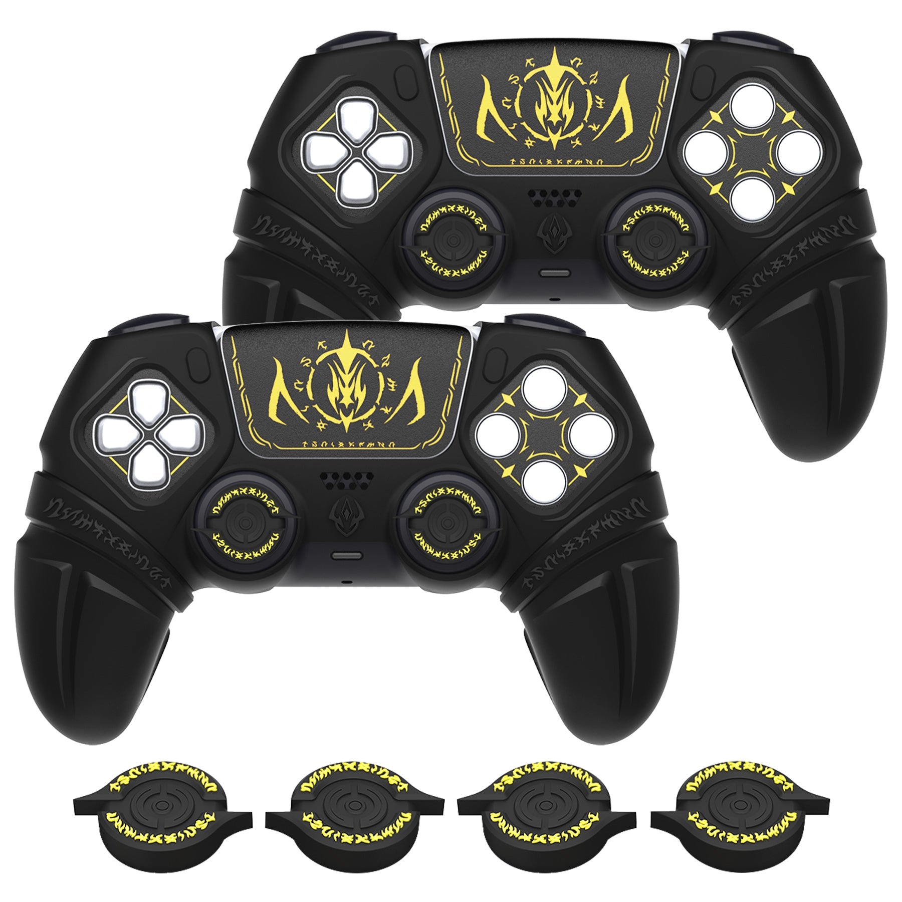 PlayVital 2 Set Runes Edition Silicone Cover Skin for PS5 Controller with Thumb Grips & Touchpad Skin & D-pad Area Sticker, Compatible with PS5 Charging Dock - Black PlayVital