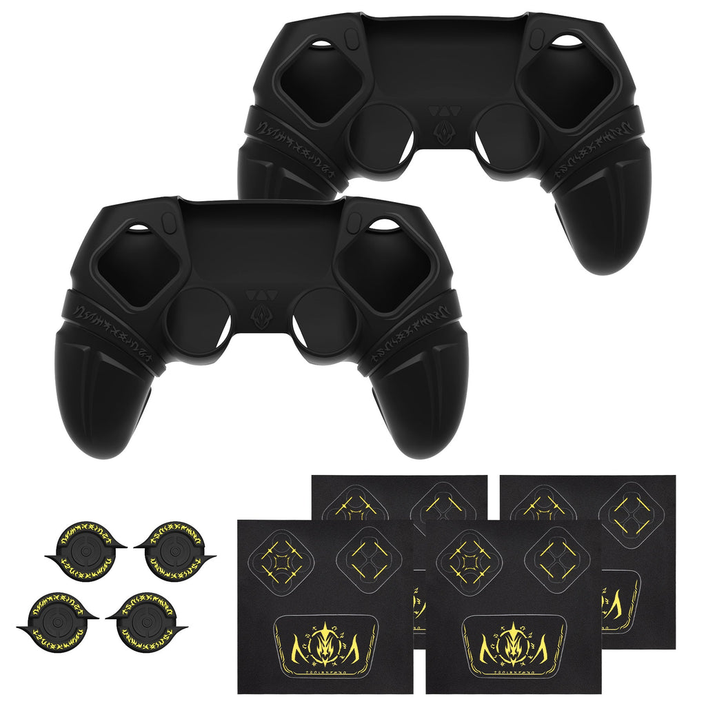 PlayVital 2 Set Runes Edition Silicone Cover Skin for PS5 Controller with Thumb Grips & Touchpad Skin & D-pad Area Sticker, Compatible with PS5 Charging Dock - Black PlayVital