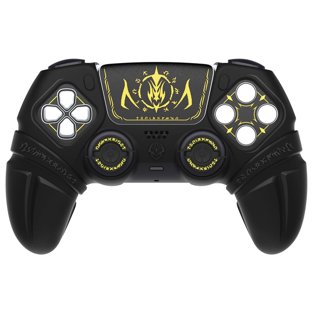PlayVital 2 Set Runes Edition Silicone Cover Skin for PS5 Controller with Thumb Grips & Touchpad Skin & D-pad Area Sticker, Compatible with PS5 Charging Dock - Black PlayVital