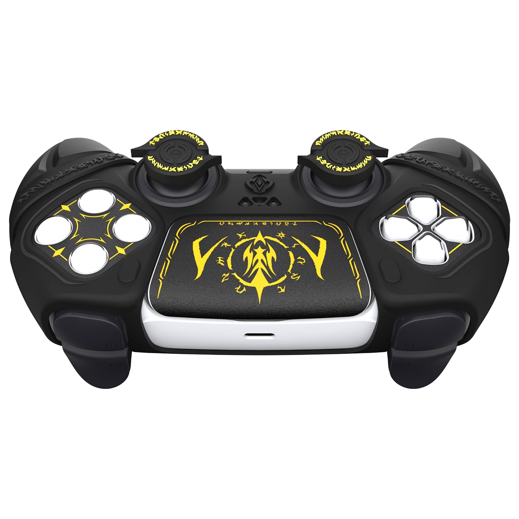 PlayVital 2 Set Runes Edition Silicone Cover Skin for PS5 Controller with Thumb Grips & Touchpad Skin & D-pad Area Sticker, Compatible with PS5 Charging Dock - Black PlayVital