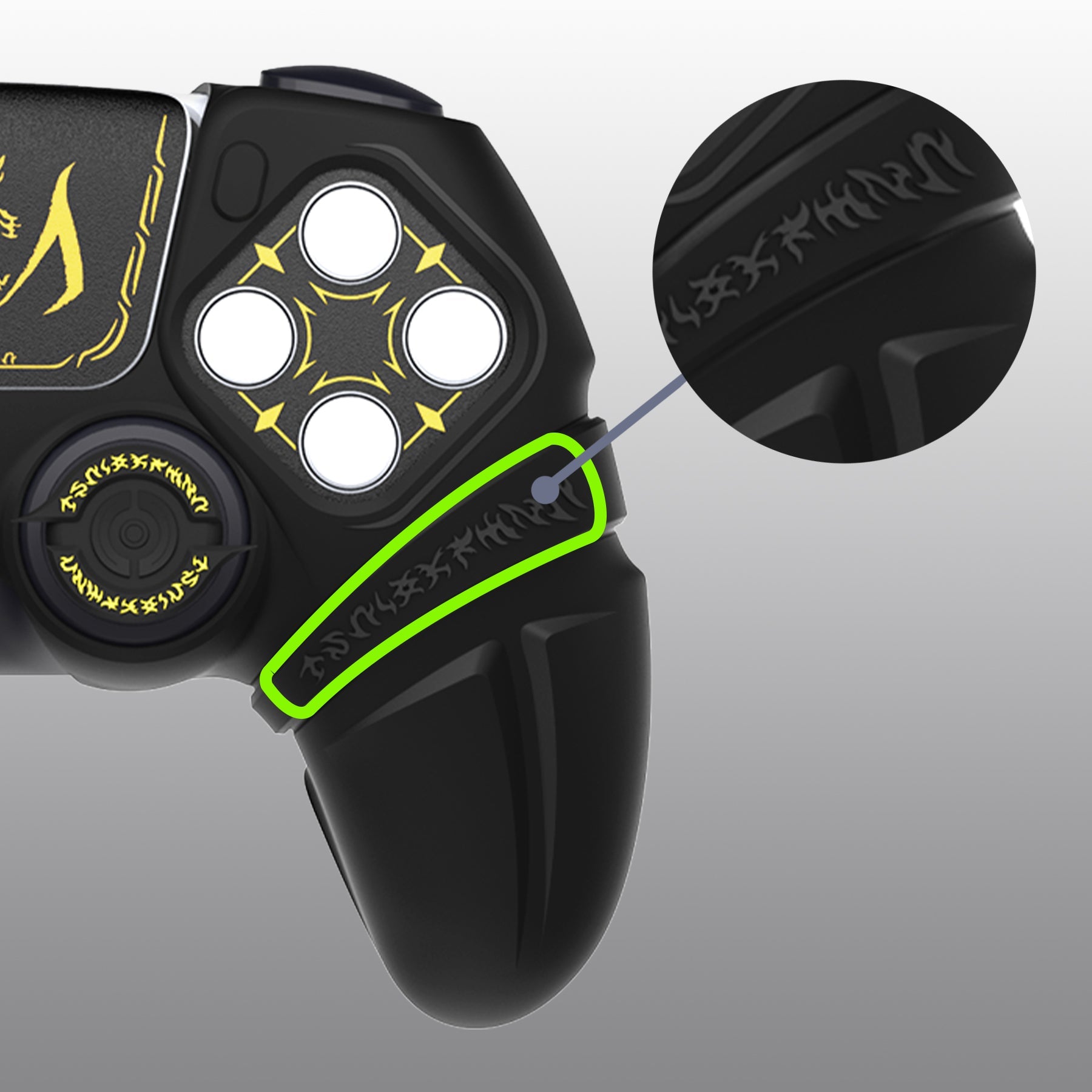 PlayVital 2 Set Runes Edition Silicone Cover Skin for PS5 Controller with Thumb Grips & Touchpad Skin & D-pad Area Sticker, Compatible with PS5 Charging Dock - Black PlayVital