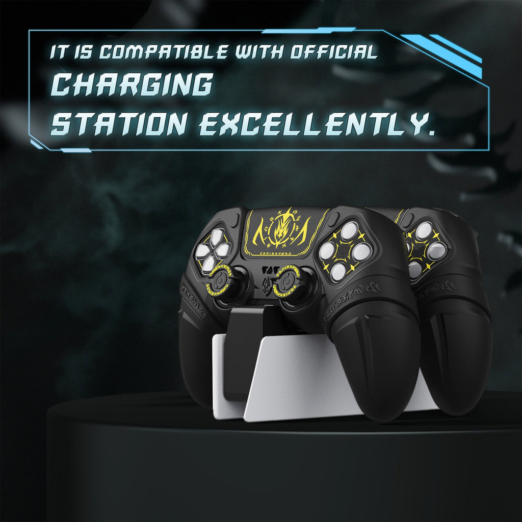 PlayVital 2 Set Runes Edition Silicone Cover Skin for PS5 Controller with Thumb Grips & Touchpad Skin & D-pad Area Sticker, Compatible with PS5 Charging Dock - Black PlayVital