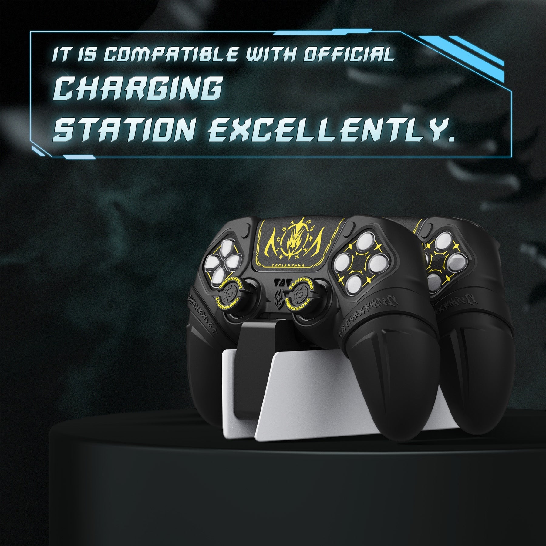 PlayVital 2 Set Runes Edition Silicone Cover Skin for PS5 Controller with Thumb Grips & Touchpad Skin & D-pad Area Sticker, Compatible with PS5 Charging Dock - Black PlayVital