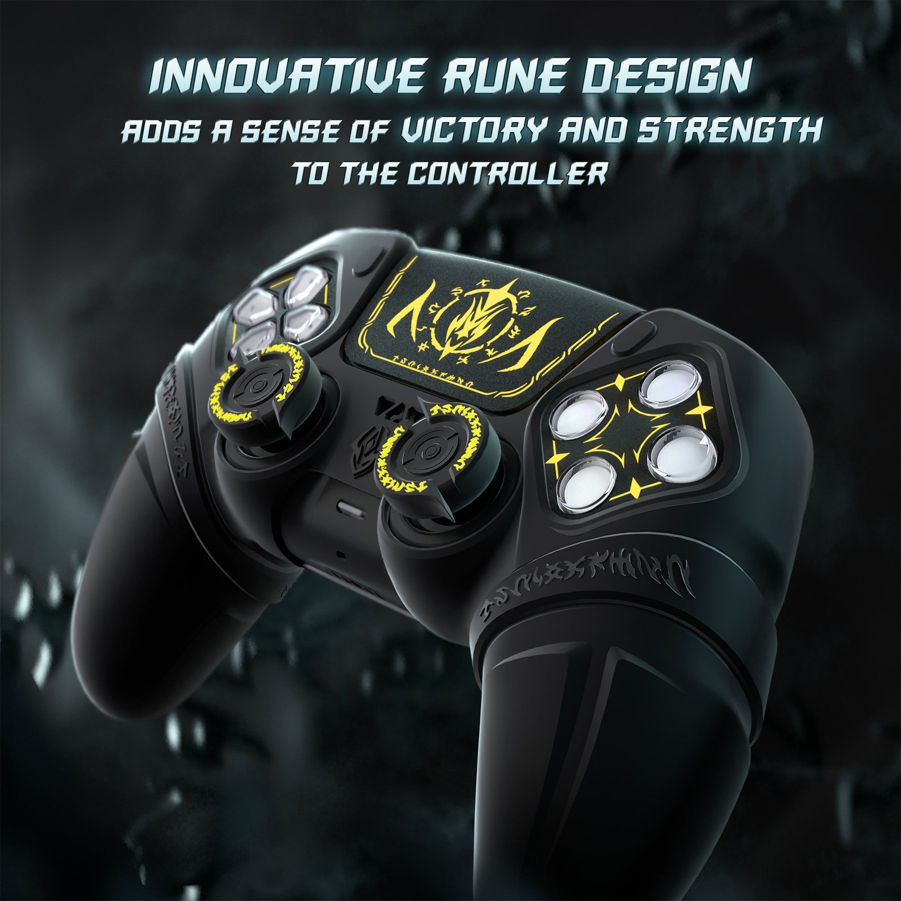 PlayVital 2 Set Runes Edition Silicone Cover Skin for PS5 Controller with Thumb Grips & Touchpad Skin & D-pad Area Sticker, Compatible with PS5 Charging Dock - Black PlayVital