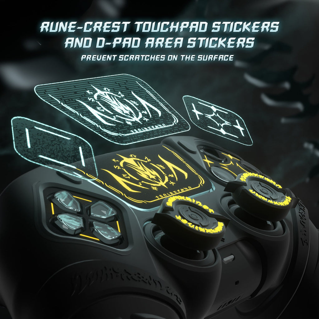 PlayVital 2 Set Runes Edition Silicone Cover Skin for PS5 Controller with Thumb Grips & Touchpad Skin & D-pad Area Sticker, Compatible with PS5 Charging Dock - Black PlayVital