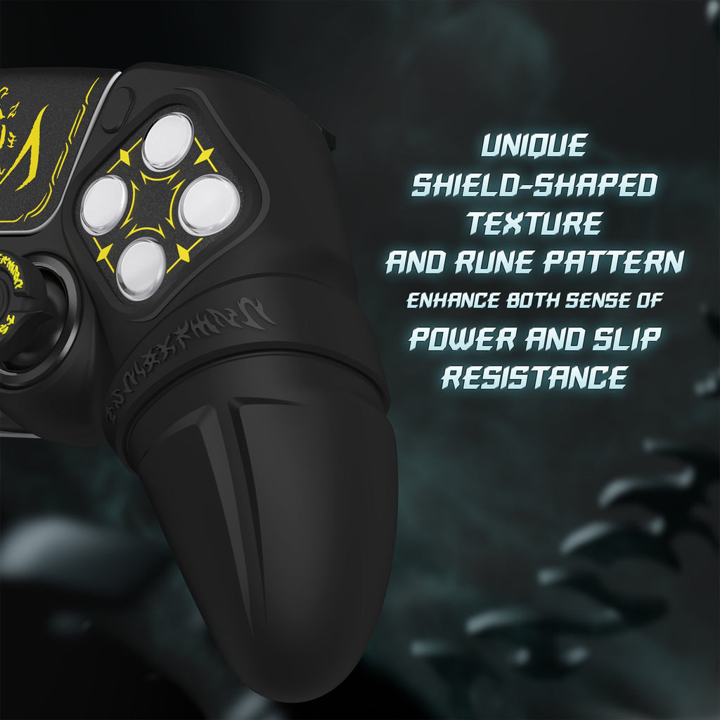 PlayVital 2 Set Runes Edition Silicone Cover Skin for PS5 Controller with Thumb Grips & Touchpad Skin & D-pad Area Sticker, Compatible with PS5 Charging Dock - Black PlayVital