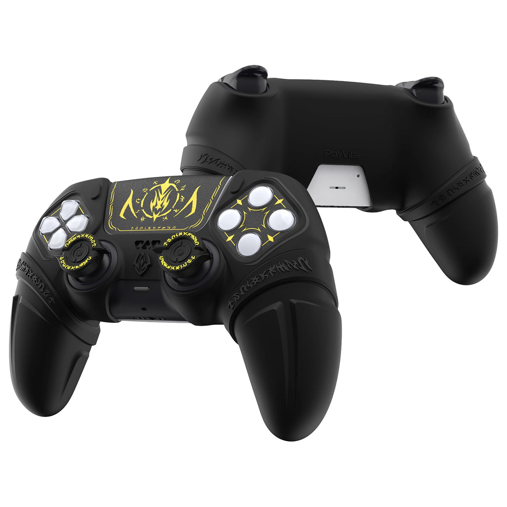 PlayVital 2 Set Runes Edition Silicone Cover Skin for PS5 Controller with Thumb Grips & Touchpad Skin & D-pad Area Sticker, Compatible with PS5 Charging Dock - Black PlayVital