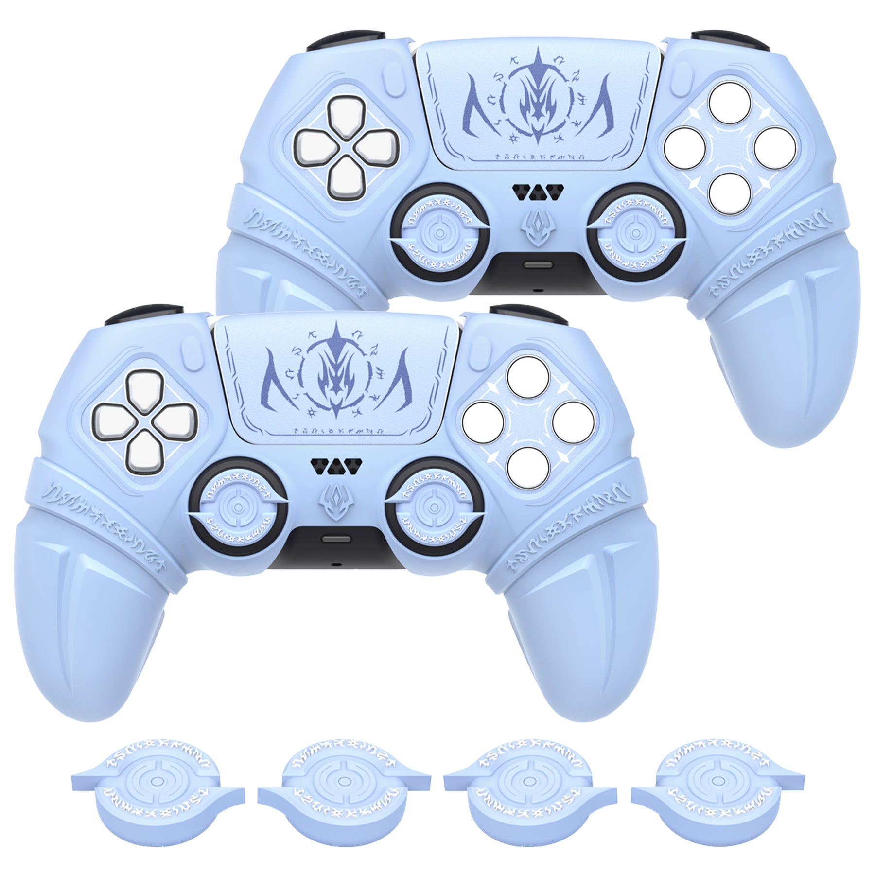 PlayVital 2 Set Runes Edition Silicone Cover Skin for PS5 Controller with Thumb Grips & Touchpad Skin & D-pad Area Sticker, Compatible with PS5 Charging Dock - Blue PlayVital