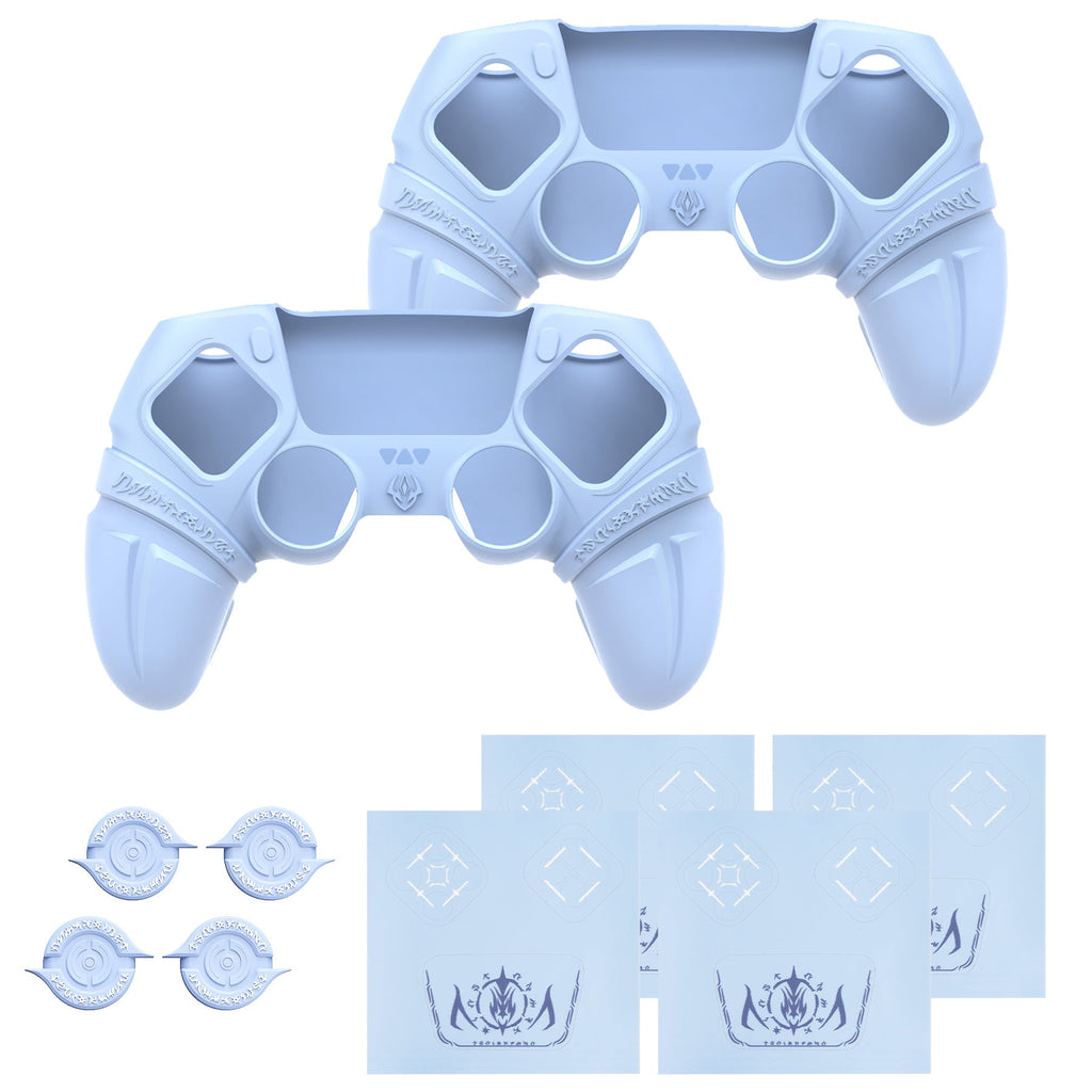 PlayVital 2 Set Runes Edition Silicone Cover Skin for PS5 Controller with Thumb Grips & Touchpad Skin & D-pad Area Sticker, Compatible with PS5 Charging Dock - Blue PlayVital