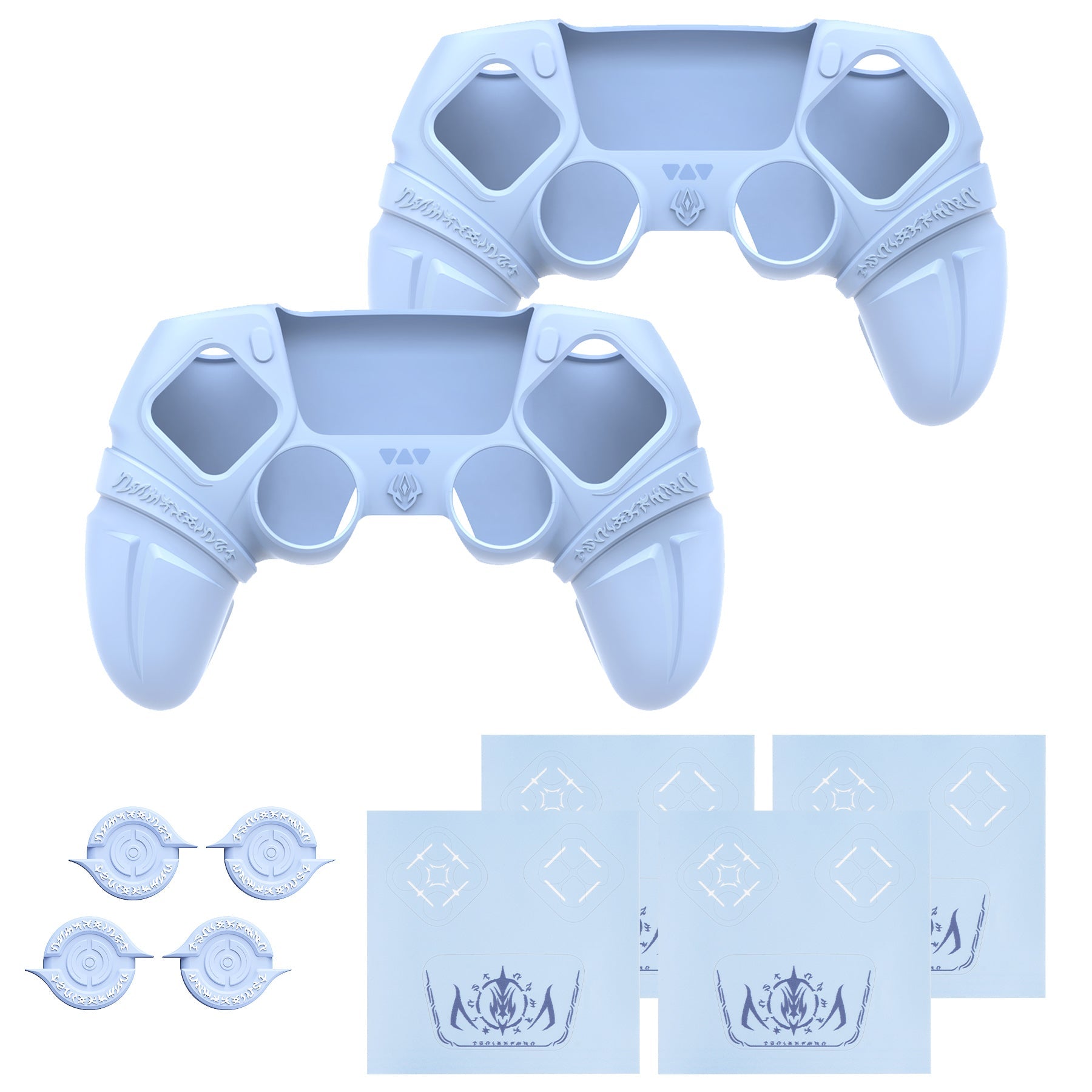 PlayVital 2 Set Runes Edition Silicone Cover Skin for PS5 Controller with Thumb Grips & Touchpad Skin & D-pad Area Sticker, Compatible with PS5 Charging Dock - Blue PlayVital