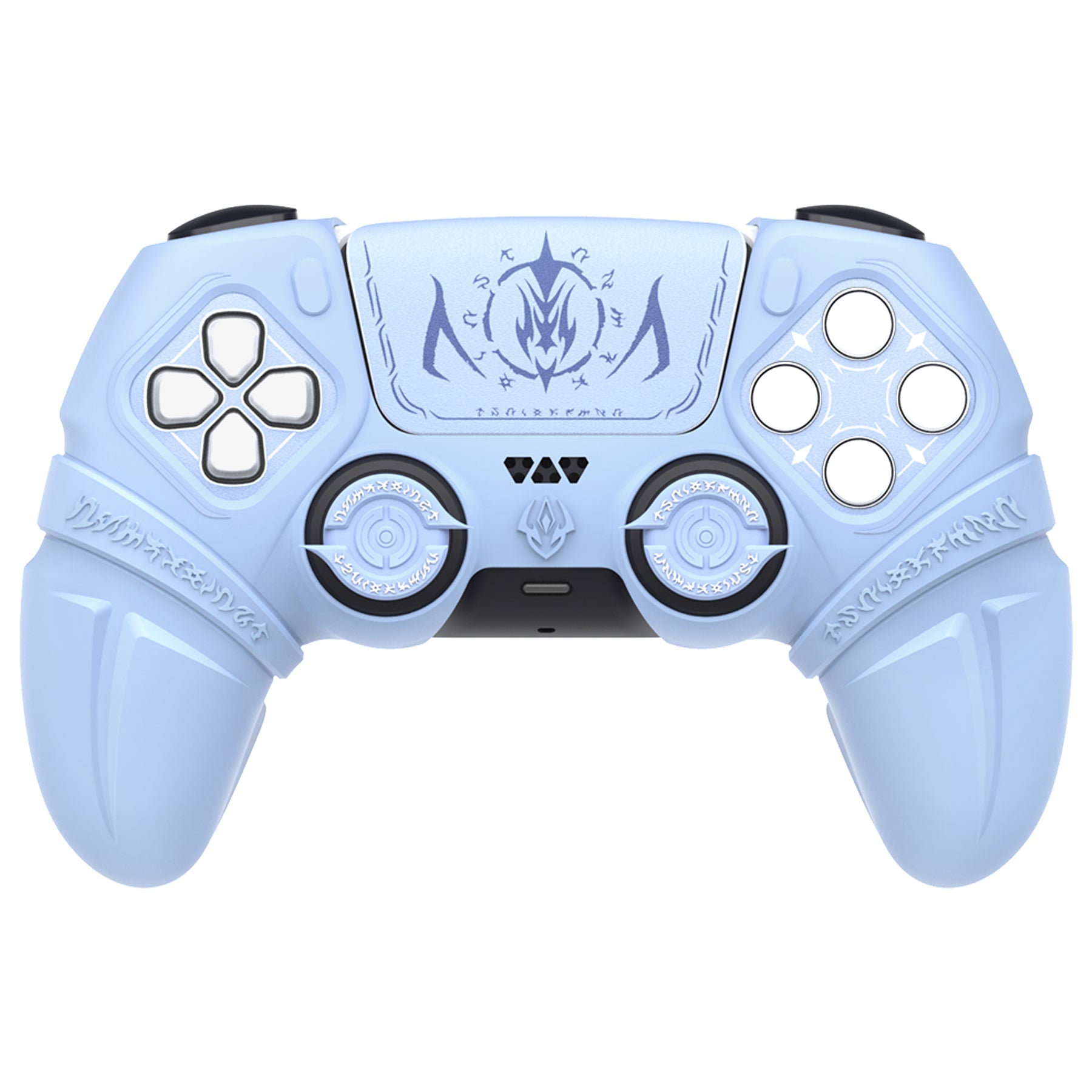 PlayVital 2 Set Runes Edition Silicone Cover Skin for PS5 Controller with Thumb Grips & Touchpad Skin & D-pad Area Sticker, Compatible with PS5 Charging Dock - Blue PlayVital