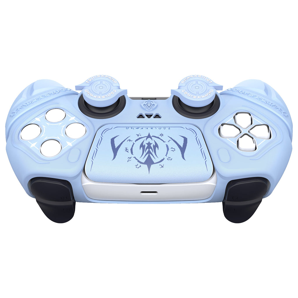 PlayVital 2 Set Runes Edition Silicone Cover Skin for PS5 Controller with Thumb Grips & Touchpad Skin & D-pad Area Sticker, Compatible with PS5 Charging Dock - Blue PlayVital