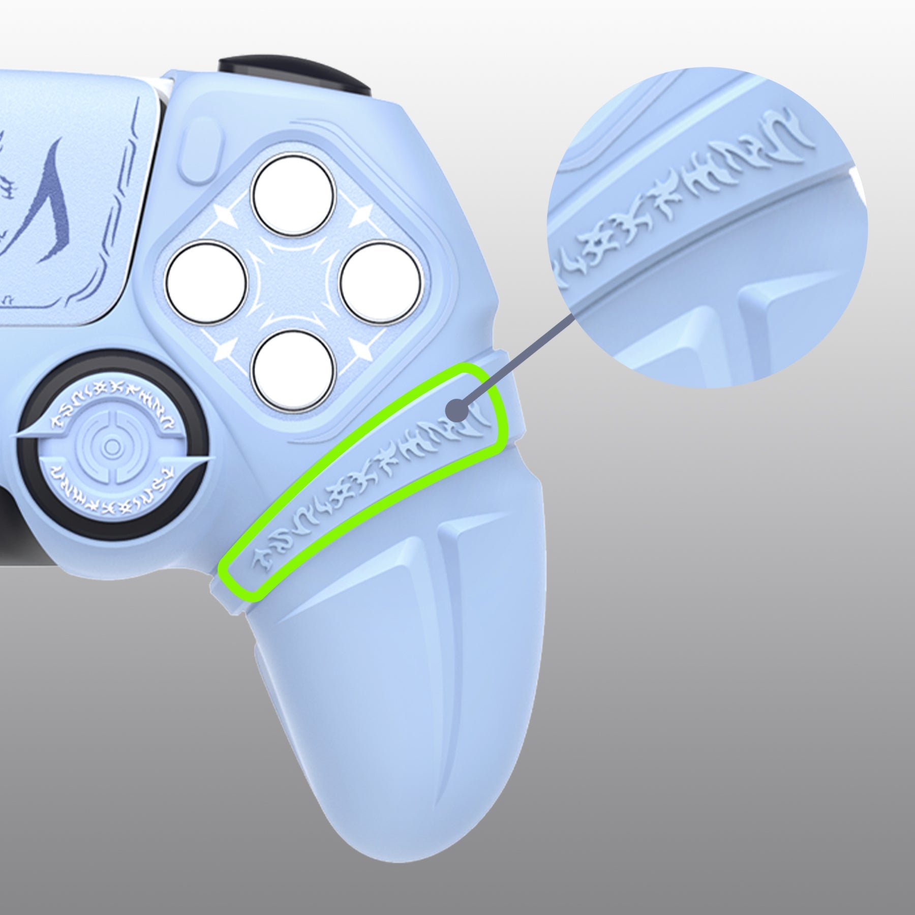 PlayVital 2 Set Runes Edition Silicone Cover Skin for PS5 Controller with Thumb Grips & Touchpad Skin & D-pad Area Sticker, Compatible with PS5 Charging Dock - Blue PlayVital