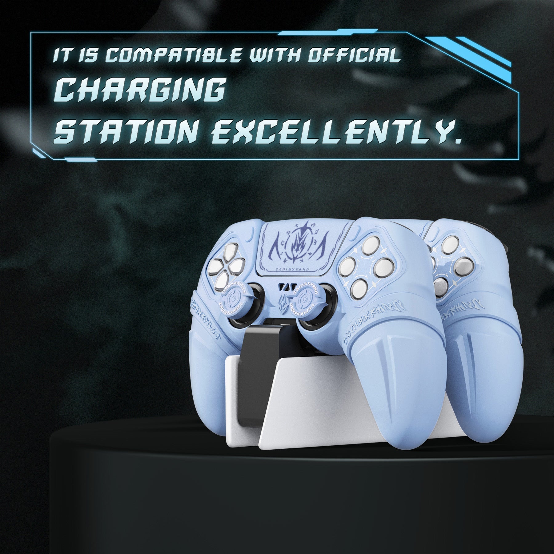 PlayVital 2 Set Runes Edition Silicone Cover Skin for PS5 Controller with Thumb Grips & Touchpad Skin & D-pad Area Sticker, Compatible with PS5 Charging Dock - Blue PlayVital