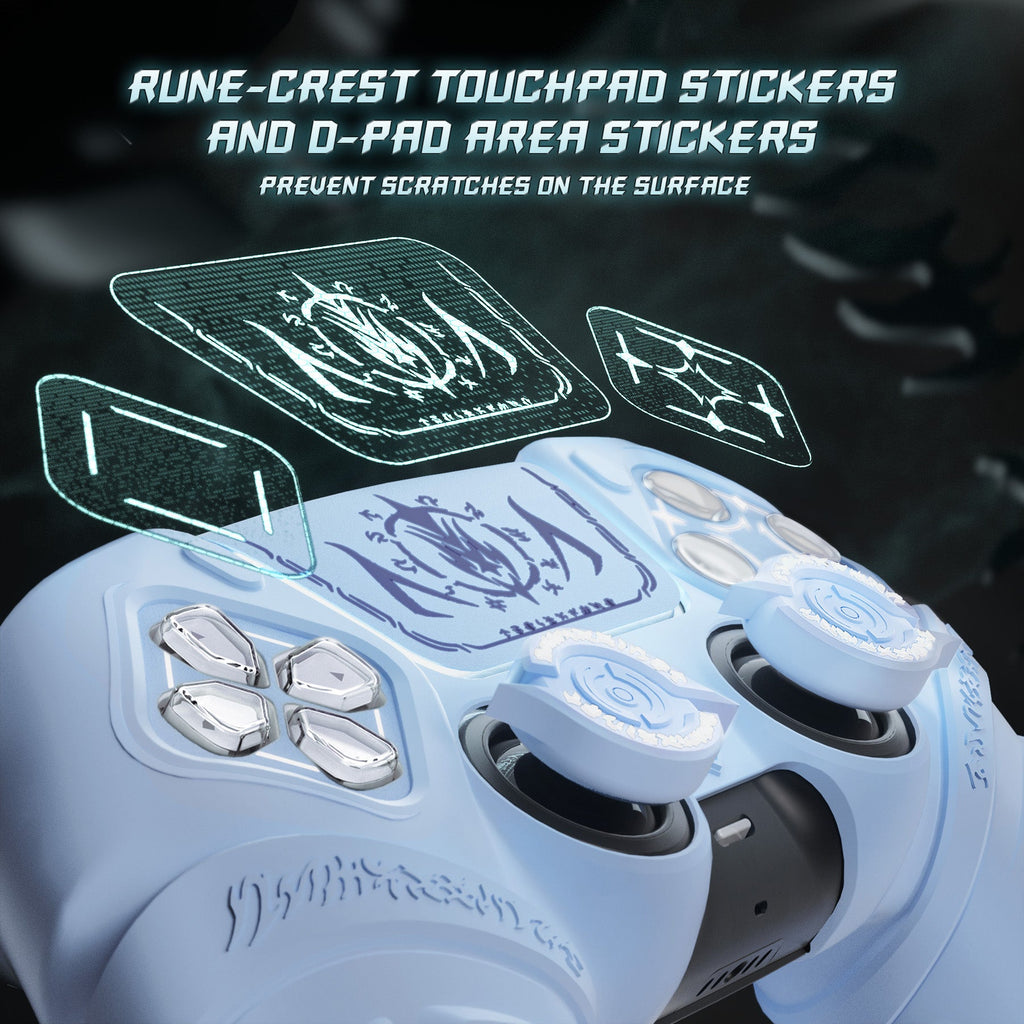 PlayVital 2 Set Runes Edition Silicone Cover Skin for PS5 Controller with Thumb Grips & Touchpad Skin & D-pad Area Sticker, Compatible with PS5 Charging Dock - Blue PlayVital