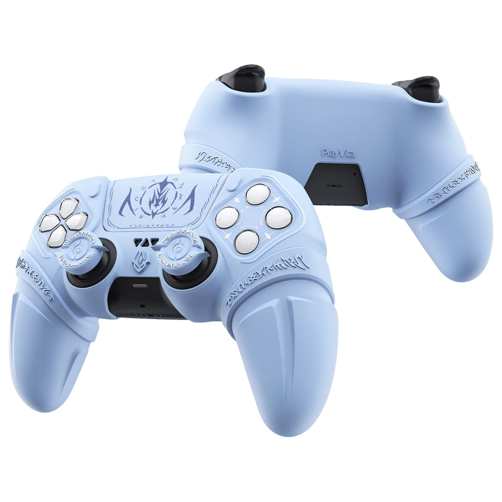 PlayVital 2 Set Runes Edition Silicone Cover Skin for PS5 Controller with Thumb Grips & Touchpad Skin & D-pad Area Sticker, Compatible with PS5 Charging Dock - Blue PlayVital