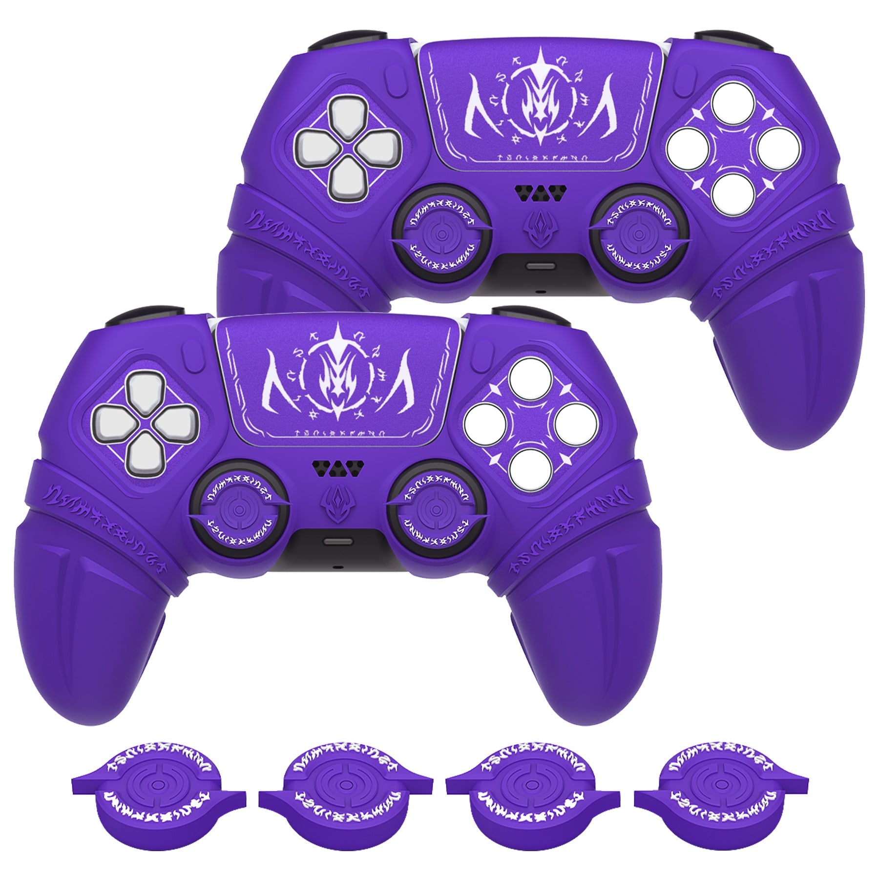 PlayVital 2 Set Runes Edition Silicone Cover Skin for PS5 Controller with Thumb Grips & Touchpad Skin & D-pad Area Sticker, Compatible with PS5 Charging Dock - Purple PlayVital