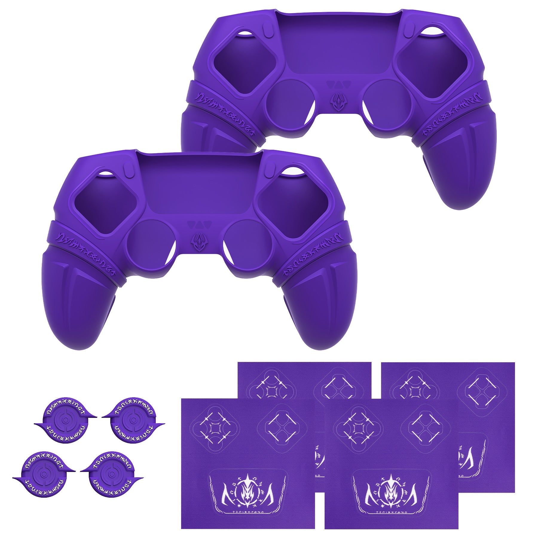 PlayVital 2 Set Runes Edition Silicone Cover Skin for PS5 Controller with Thumb Grips & Touchpad Skin & D-pad Area Sticker, Compatible with PS5 Charging Dock - Purple PlayVital