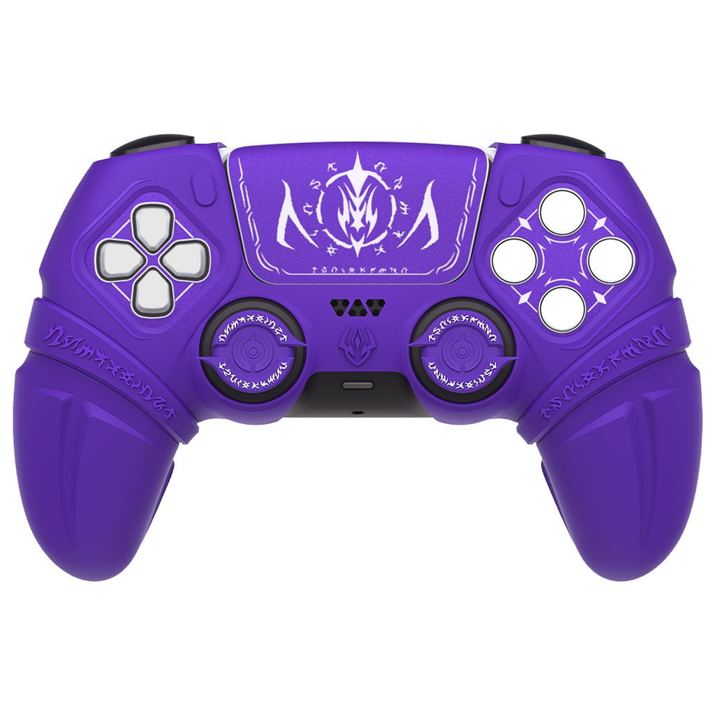 PlayVital 2 Set Runes Edition Silicone Cover Skin for PS5 Controller with Thumb Grips & Touchpad Skin & D-pad Area Sticker, Compatible with PS5 Charging Dock - Purple PlayVital