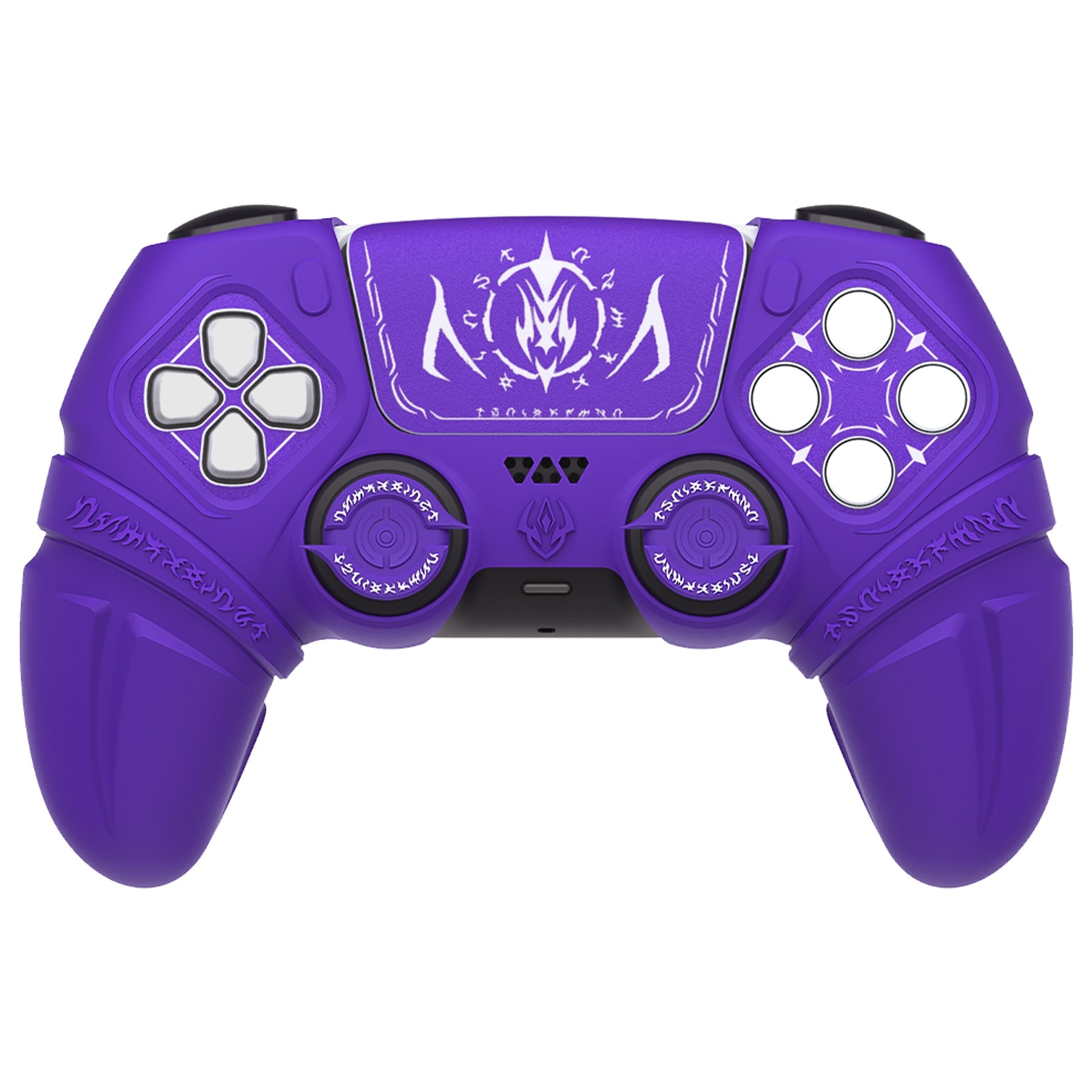 PlayVital 2 Set Runes Edition Silicone Cover Skin for PS5 Controller with Thumb Grips & Touchpad Skin & D-pad Area Sticker, Compatible with PS5 Charging Dock - Purple PlayVital