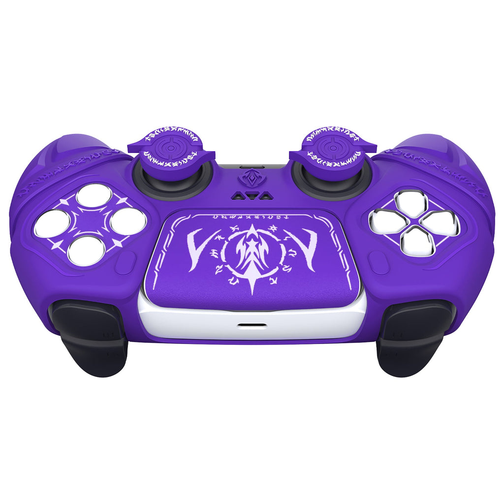 PlayVital 2 Set Runes Edition Silicone Cover Skin for PS5 Controller with Thumb Grips & Touchpad Skin & D-pad Area Sticker, Compatible with PS5 Charging Dock - Purple PlayVital