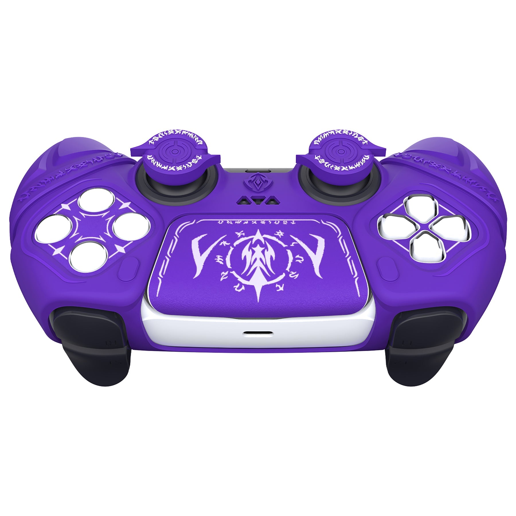 PlayVital 2 Set Runes Edition Silicone Cover Skin for PS5 Controller with Thumb Grips & Touchpad Skin & D-pad Area Sticker, Compatible with PS5 Charging Dock - Purple PlayVital
