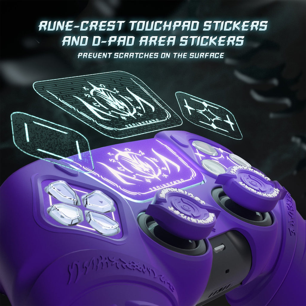 PlayVital 2 Set Runes Edition Silicone Cover Skin for PS5 Controller with Thumb Grips & Touchpad Skin & D-pad Area Sticker, Compatible with PS5 Charging Dock - Purple PlayVital