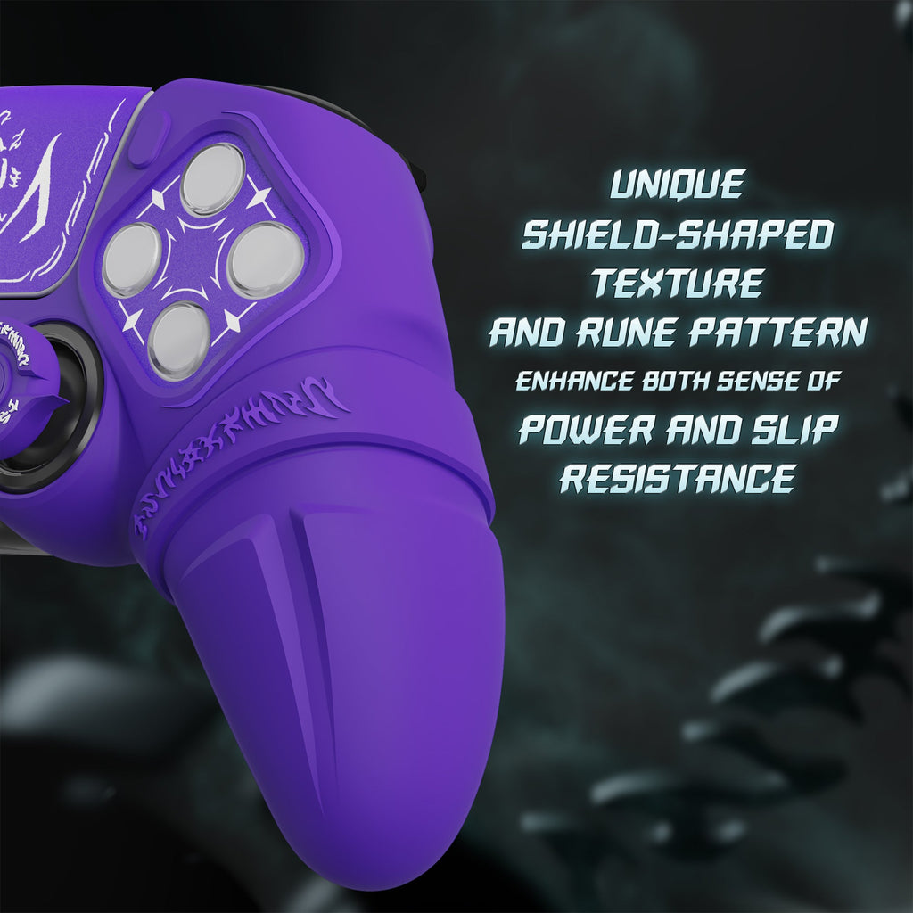 PlayVital 2 Set Runes Edition Silicone Cover Skin for PS5 Controller with Thumb Grips & Touchpad Skin & D-pad Area Sticker, Compatible with PS5 Charging Dock - Purple PlayVital