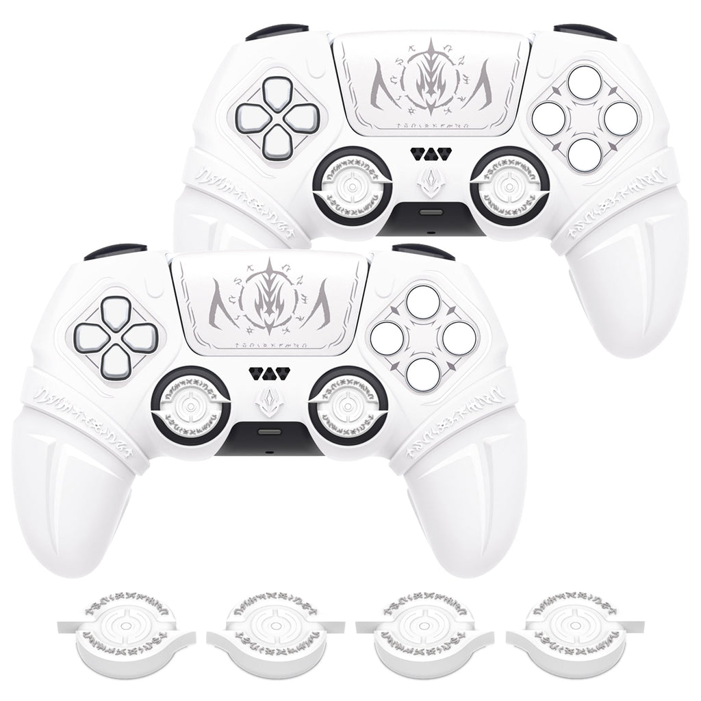 PlayVital 2 Set Runes Edition Silicone Cover Skin for PS5 Controller with Thumb Grips & Touchpad Skin & D-pad Area Sticker, Compatible with PS5 Charging Dock - White PlayVital