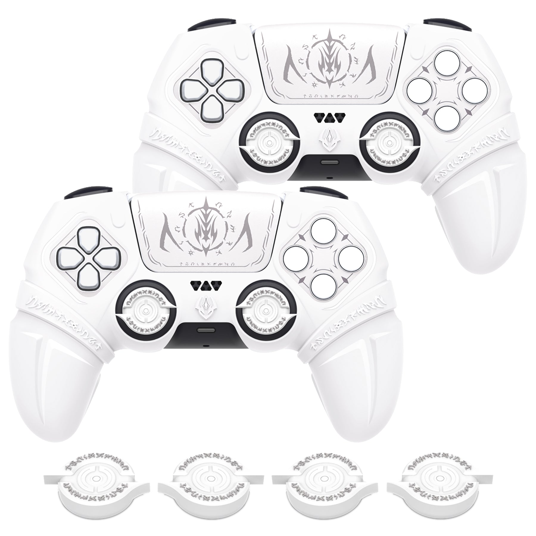 PlayVital 2 Set Runes Edition Silicone Cover Skin for PS5 Controller with Thumb Grips & Touchpad Skin & D-pad Area Sticker, Compatible with PS5 Charging Dock - White PlayVital