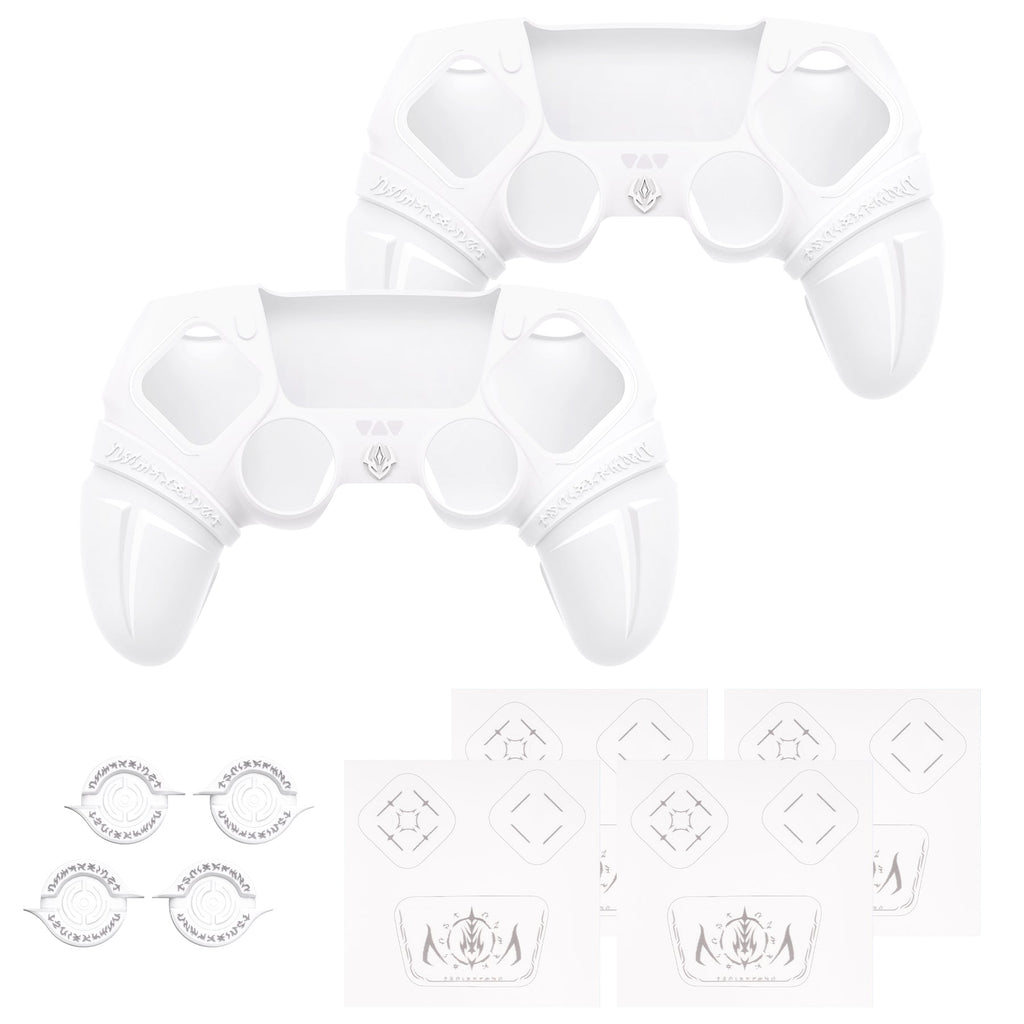 PlayVital 2 Set Runes Edition Silicone Cover Skin for PS5 Controller with Thumb Grips & Touchpad Skin & D-pad Area Sticker, Compatible with PS5 Charging Dock - White PlayVital