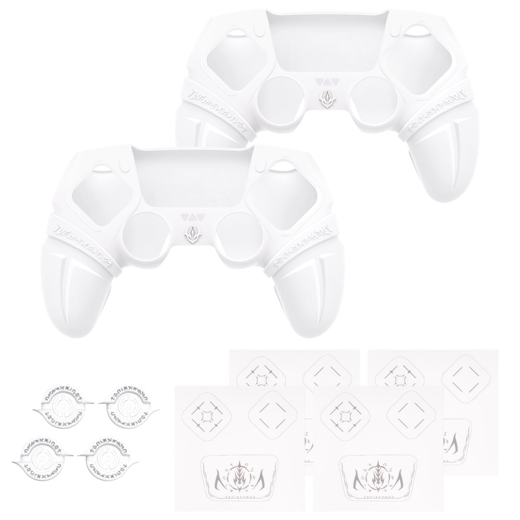 PlayVital 2 Set Runes Edition Silicone Cover Skin for PS5 Controller with Thumb Grips & Touchpad Skin & D-pad Area Sticker, Compatible with PS5 Charging Dock - White PlayVital