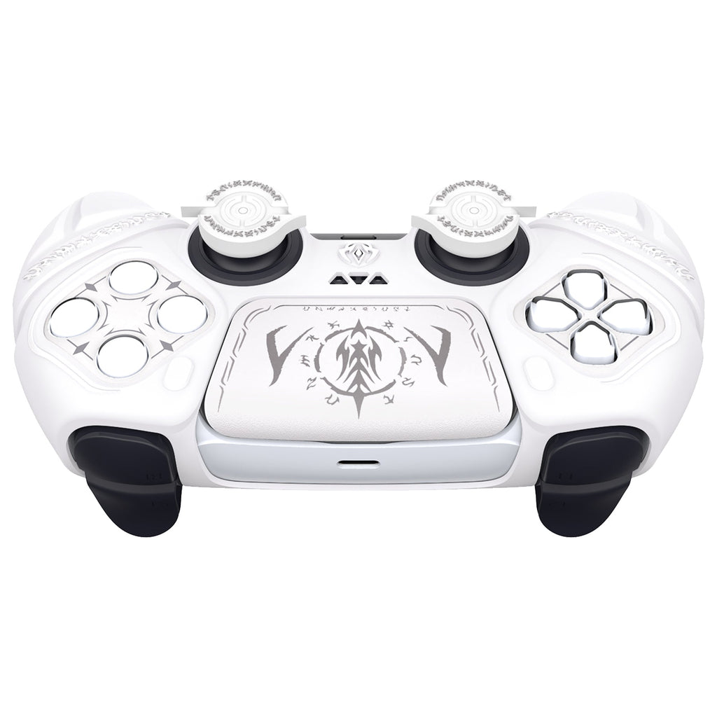 PlayVital 2 Set Runes Edition Silicone Cover Skin for PS5 Controller with Thumb Grips & Touchpad Skin & D-pad Area Sticker, Compatible with PS5 Charging Dock - White PlayVital