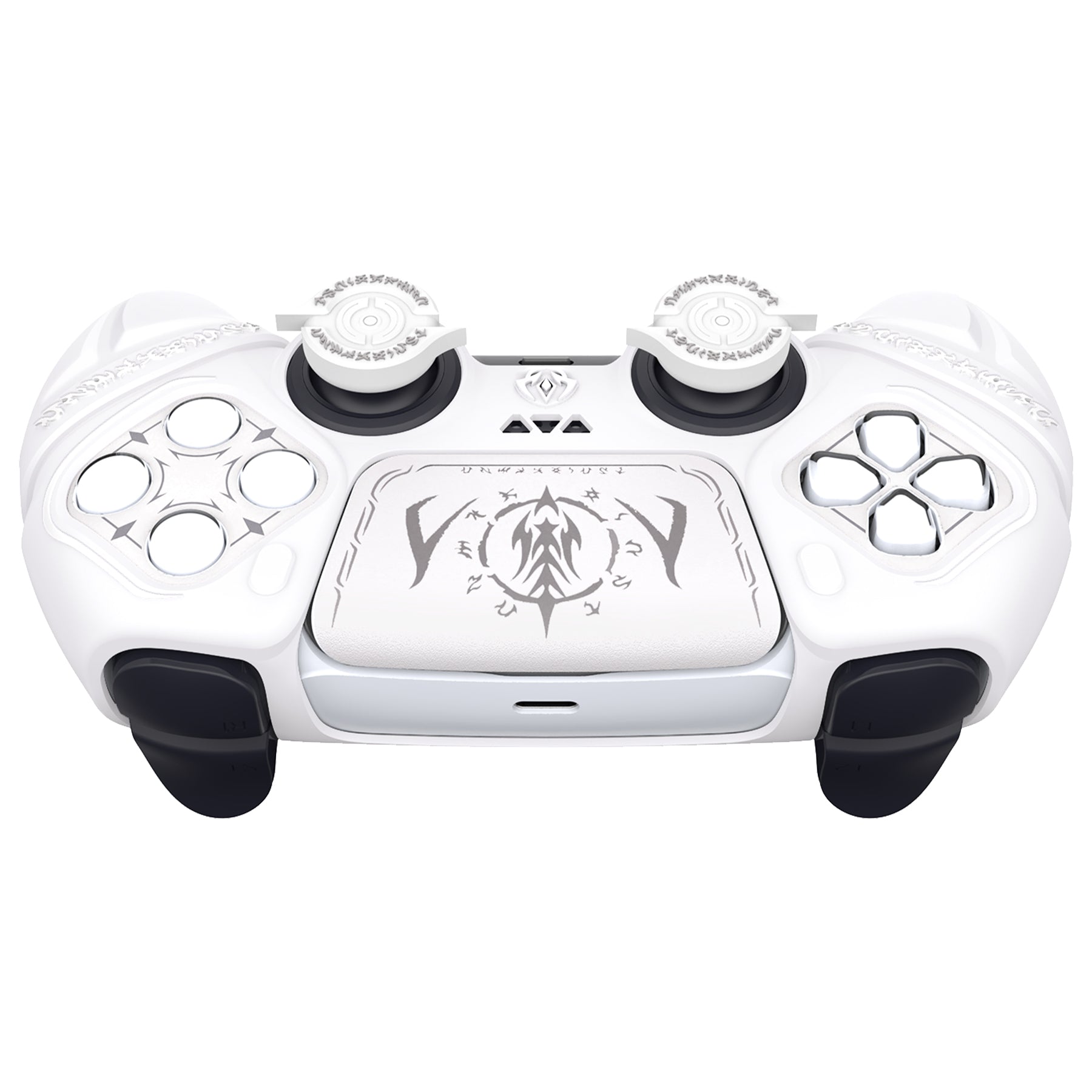 PlayVital 2 Set Runes Edition Silicone Cover Skin for PS5 Controller with Thumb Grips & Touchpad Skin & D-pad Area Sticker, Compatible with PS5 Charging Dock - White PlayVital