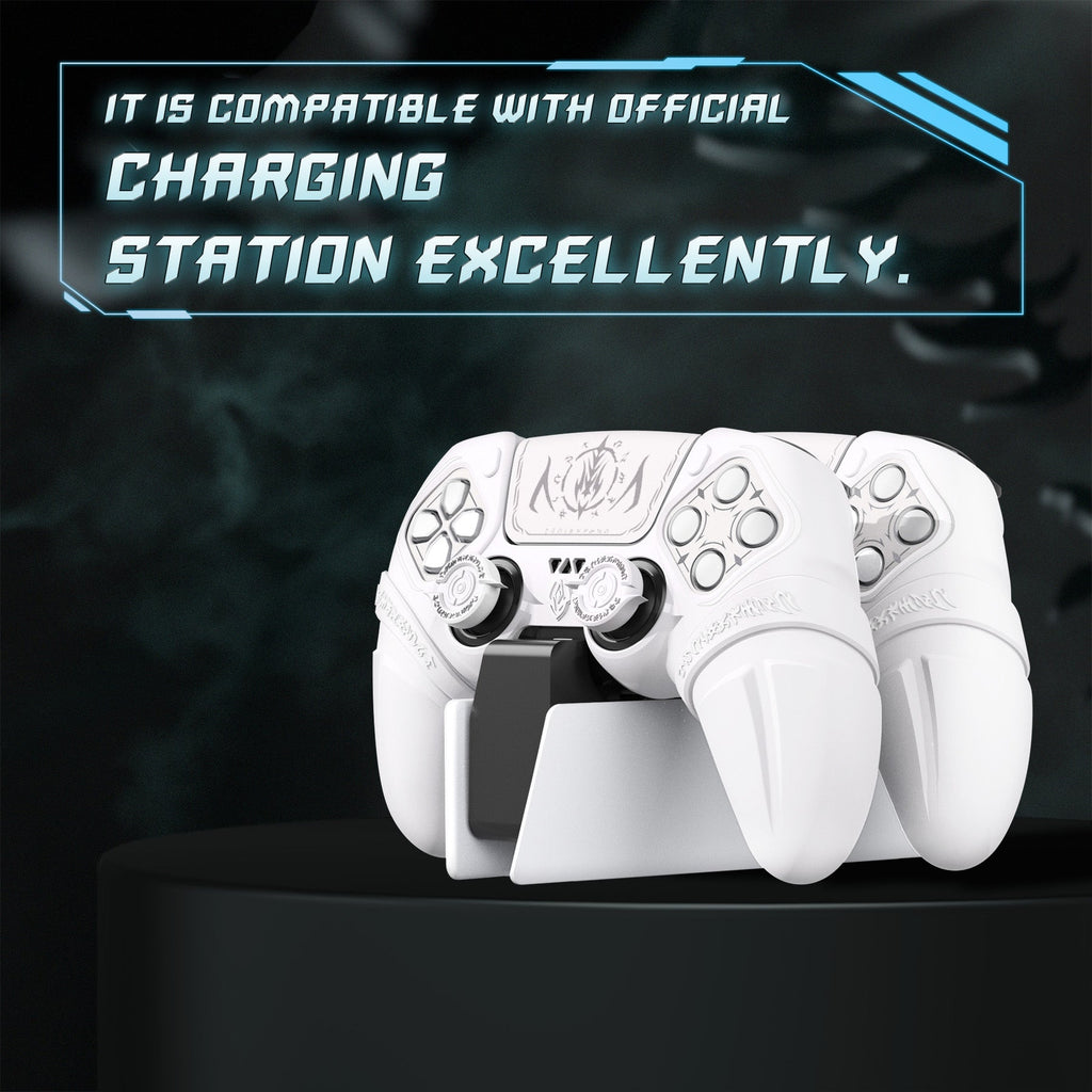 PlayVital 2 Set Runes Edition Silicone Cover Skin for PS5 Controller with Thumb Grips & Touchpad Skin & D-pad Area Sticker, Compatible with PS5 Charging Dock - White PlayVital