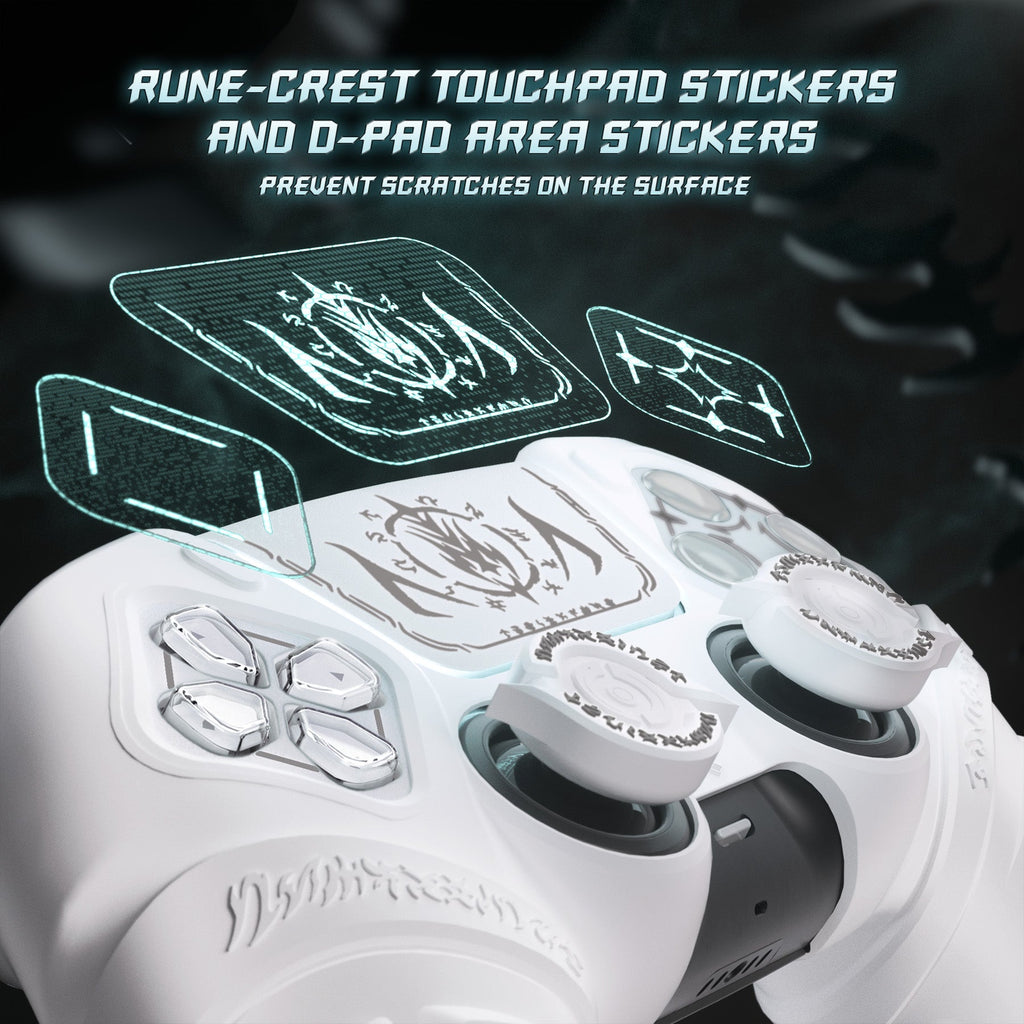 PlayVital 2 Set Runes Edition Silicone Cover Skin for PS5 Controller with Thumb Grips & Touchpad Skin & D-pad Area Sticker, Compatible with PS5 Charging Dock - White PlayVital