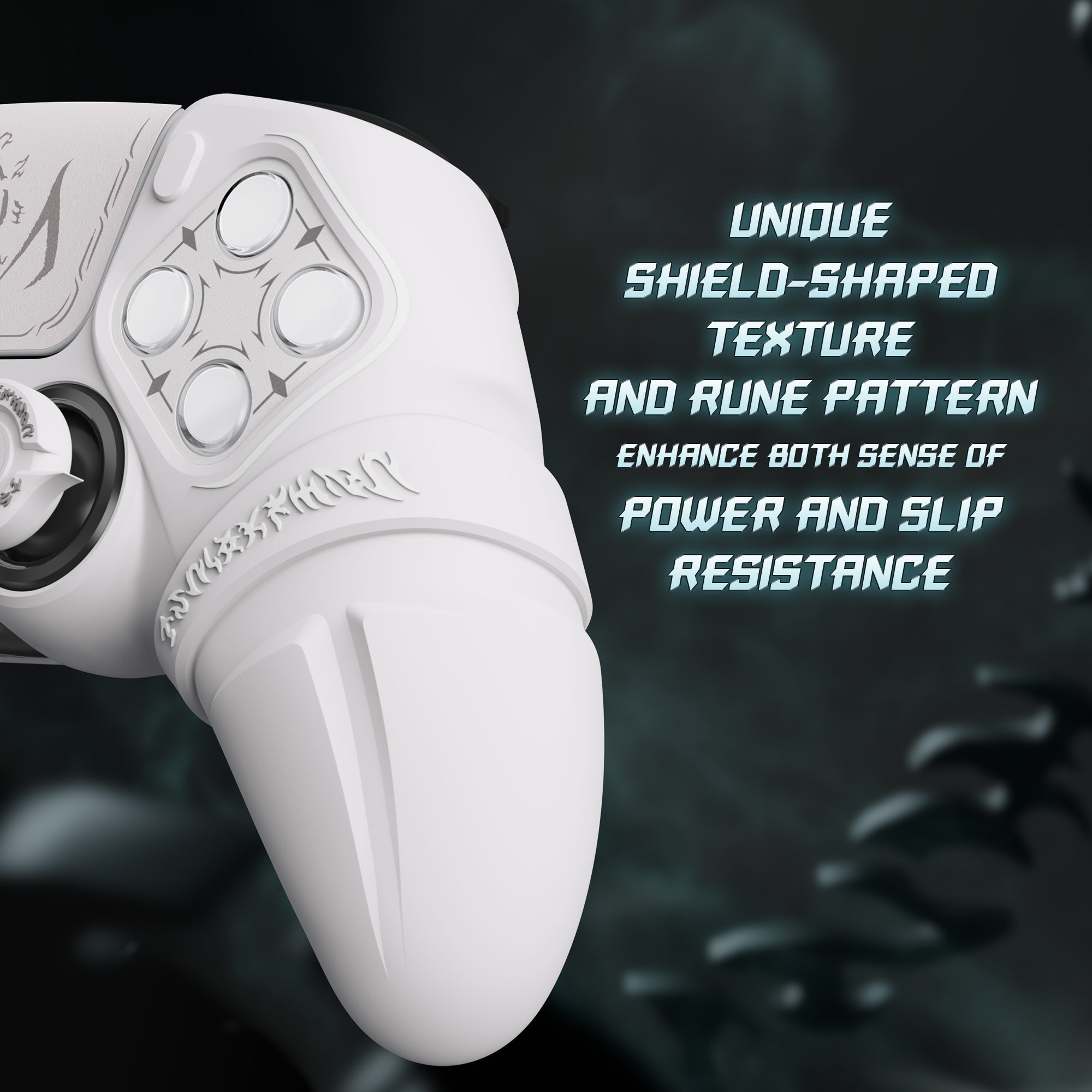 PlayVital 2 Set Runes Edition Silicone Cover Skin for PS5 Controller with Thumb Grips & Touchpad Skin & D-pad Area Sticker, Compatible with PS5 Charging Dock - White PlayVital