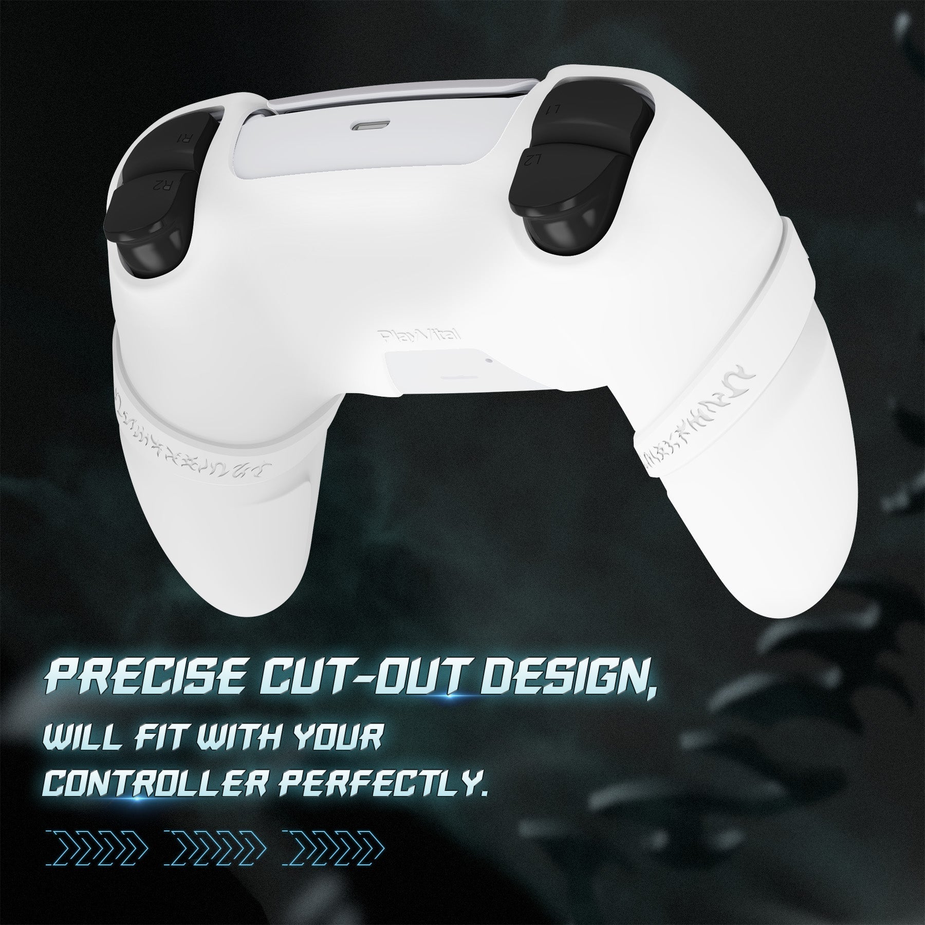 PlayVital 2 Set Runes Edition Silicone Cover Skin for PS5 Controller with Thumb Grips & Touchpad Skin & D-pad Area Sticker, Compatible with PS5 Charging Dock - White PlayVital