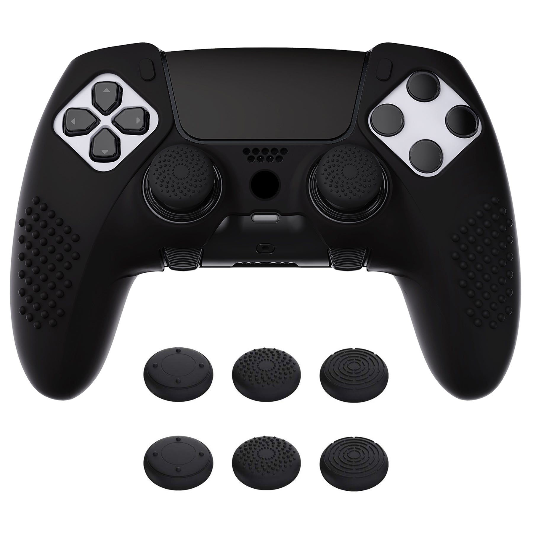 PlayVital 3D Studded Edition Anti-Slip Silicone Cover Case with Thumb Grip Caps for PS5 Edge Controller - Black PlayVital