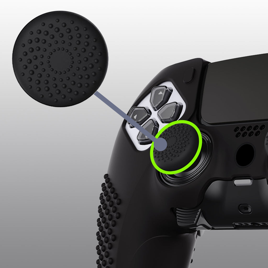 PlayVital 3D Studded Edition Anti-Slip Silicone Cover Case with Thumb Grip Caps for PS5 Edge Controller - Black PlayVital