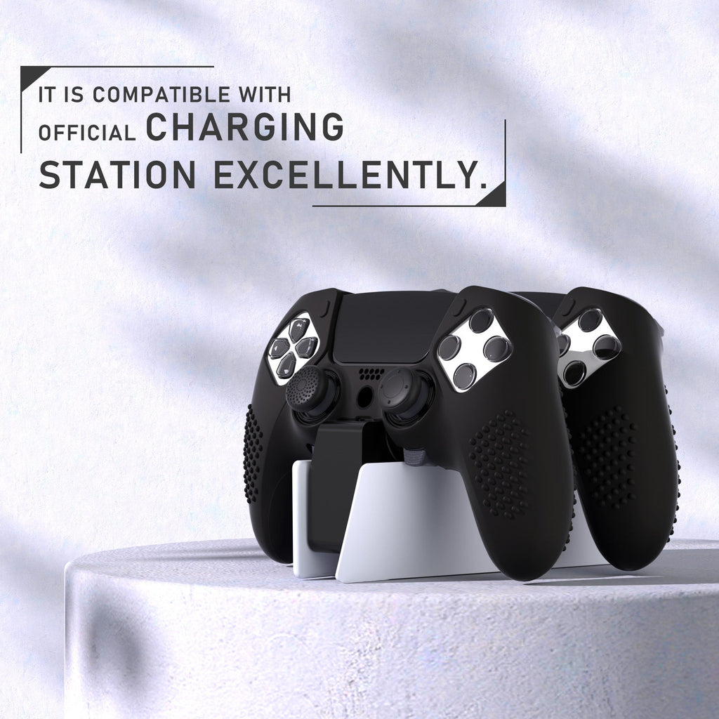 PlayVital 3D Studded Edition Anti-Slip Silicone Cover Case with Thumb Grip Caps for PS5 Edge Controller - Black PlayVital