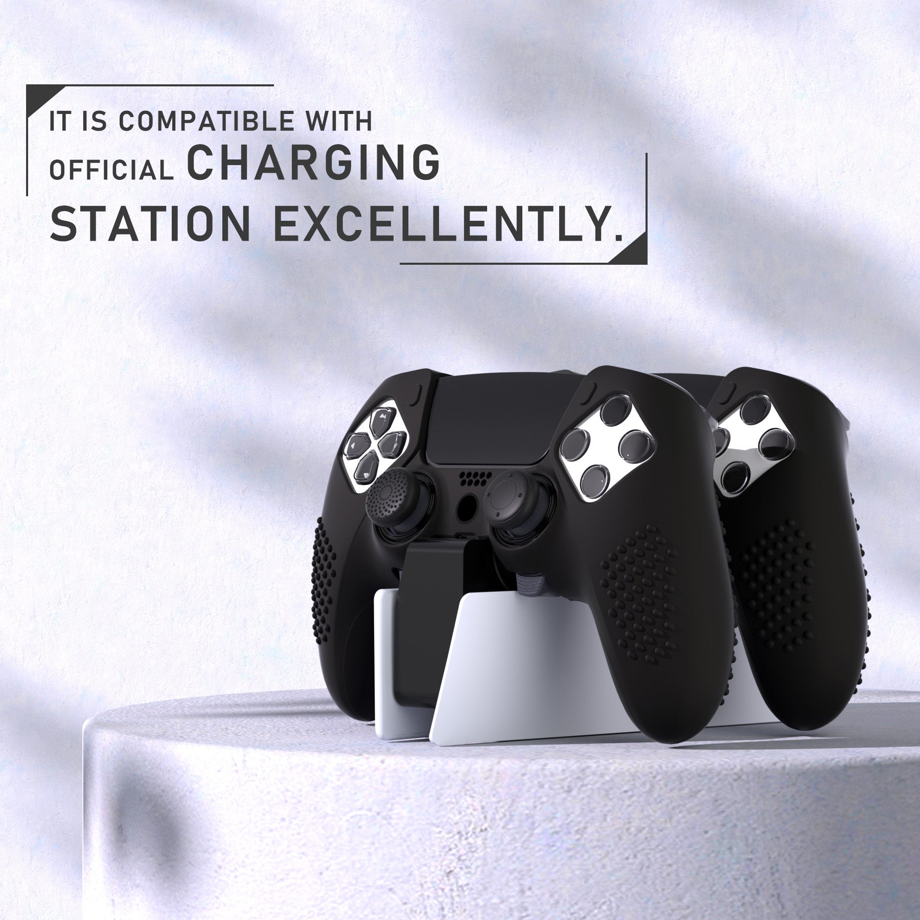 PlayVital 3D Studded Edition Anti-Slip Silicone Cover Case with Thumb Grip Caps for PS5 Edge Controller - Black PlayVital