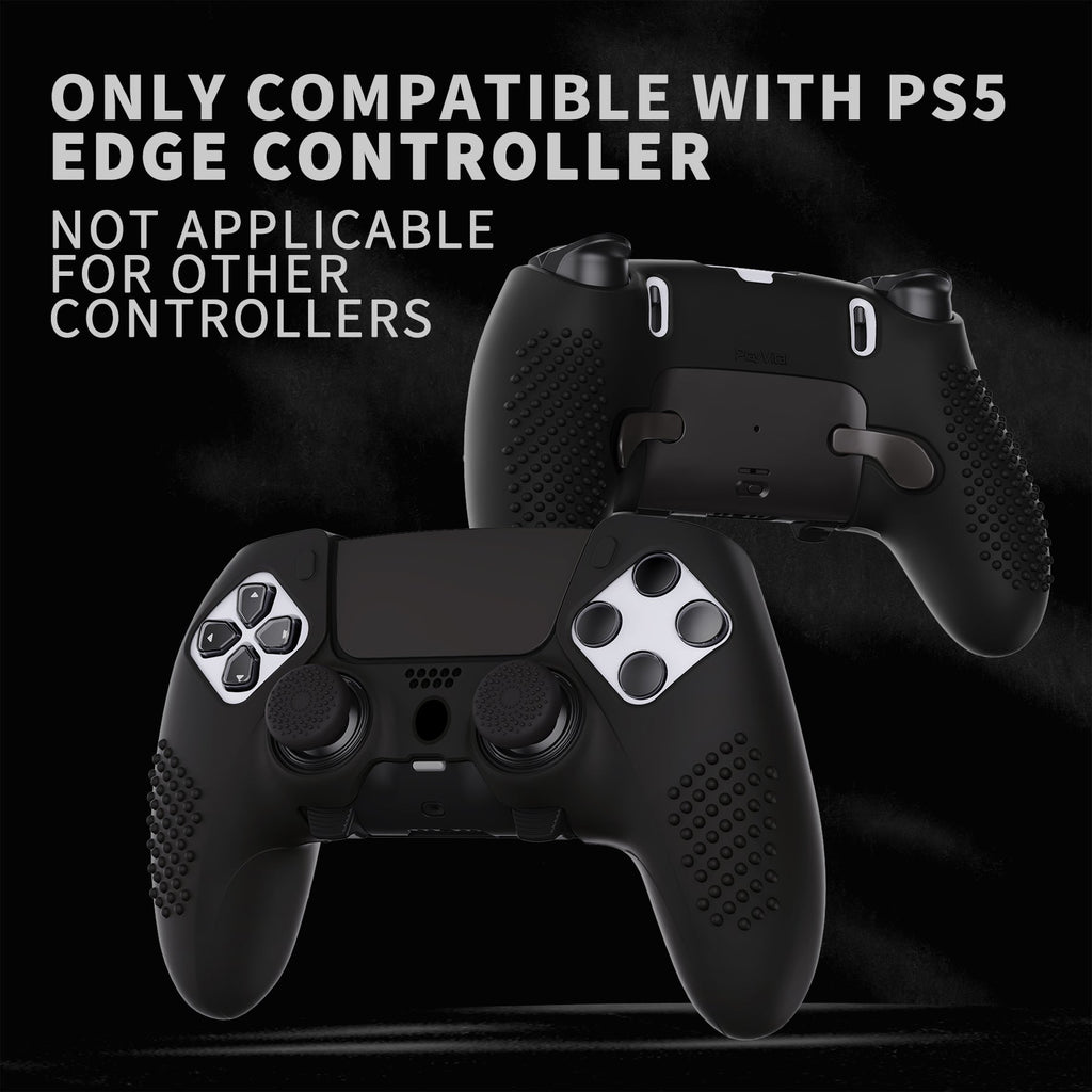 PlayVital 3D Studded Edition Anti-Slip Silicone Cover Case with Thumb Grip Caps for PS5 Edge Controller - Black PlayVital